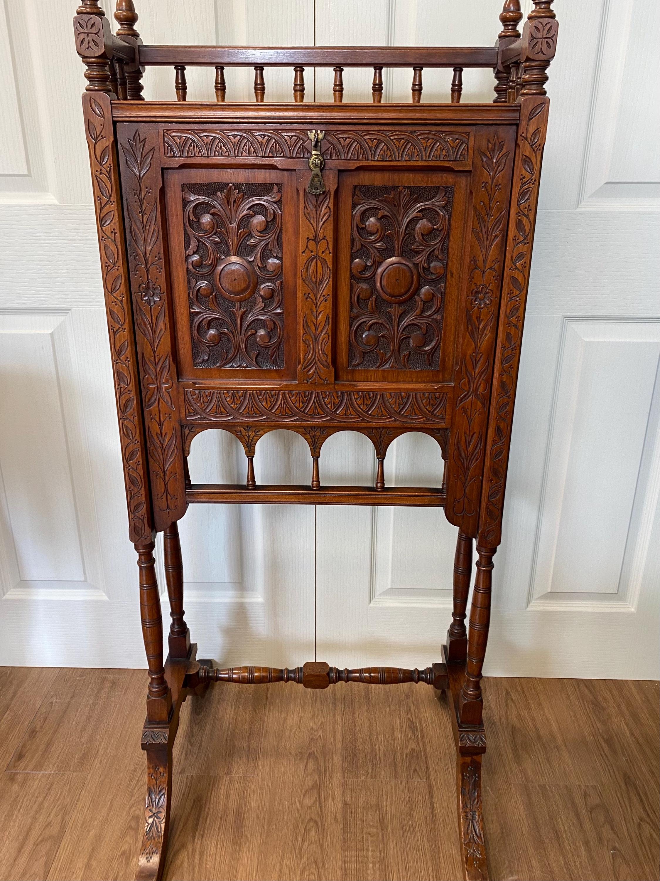 Antique Edwardian mahogany carved secretary desk drop down writing bureau