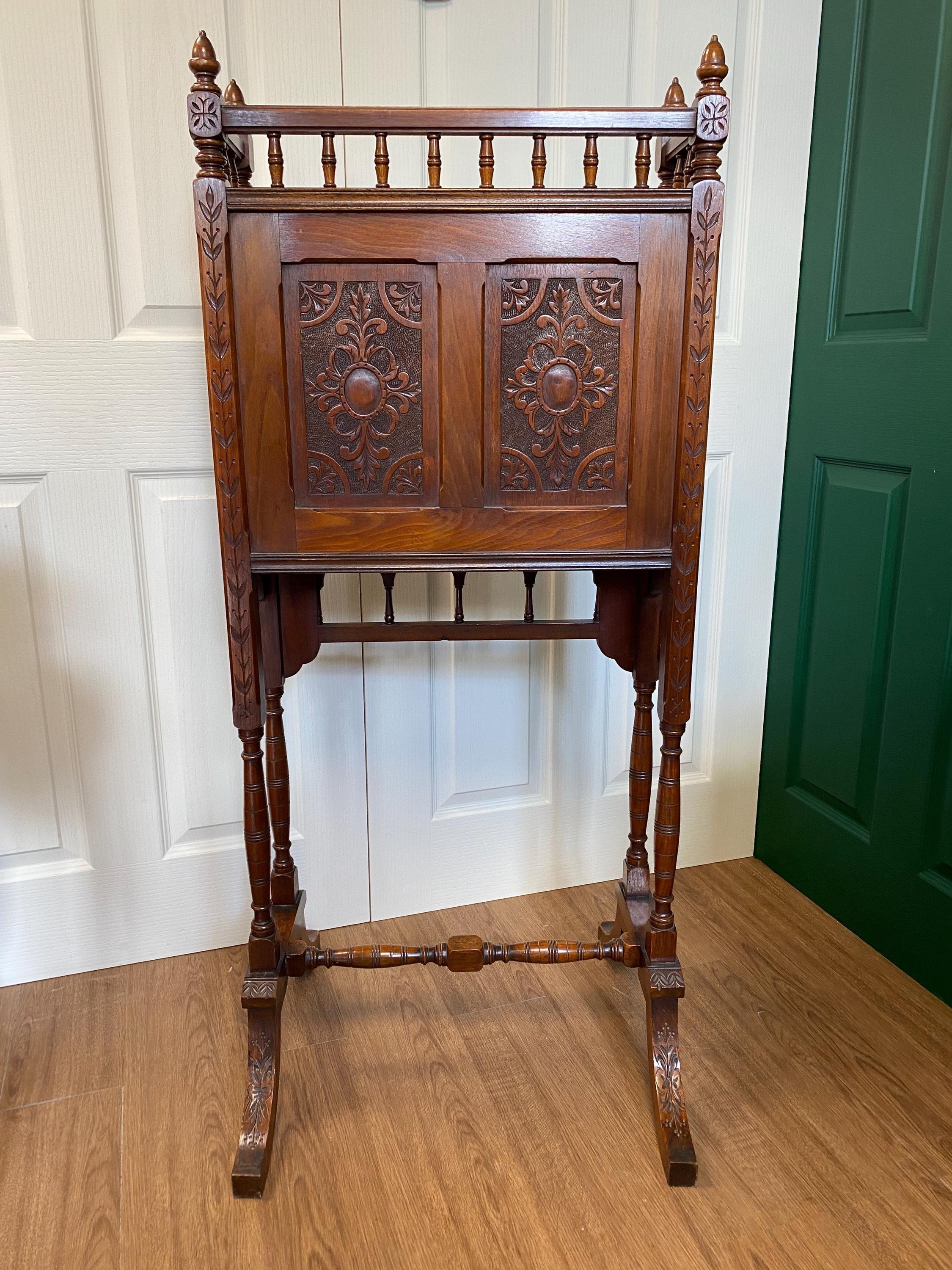 Antique Edwardian mahogany carved secretary desk drop down writing bureau