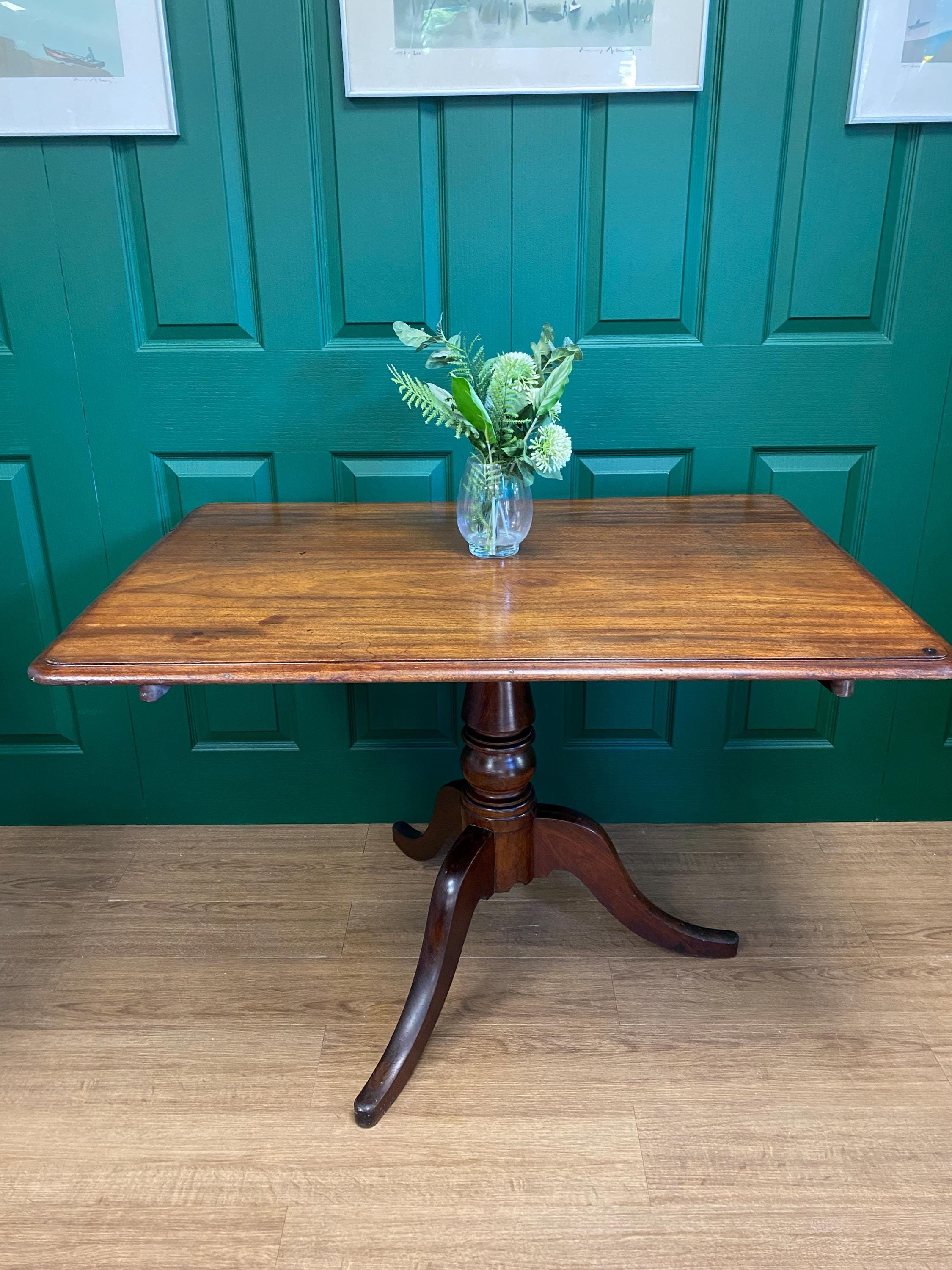Late Georgian/early Victorian rectangular mahogany tilt top tripod table