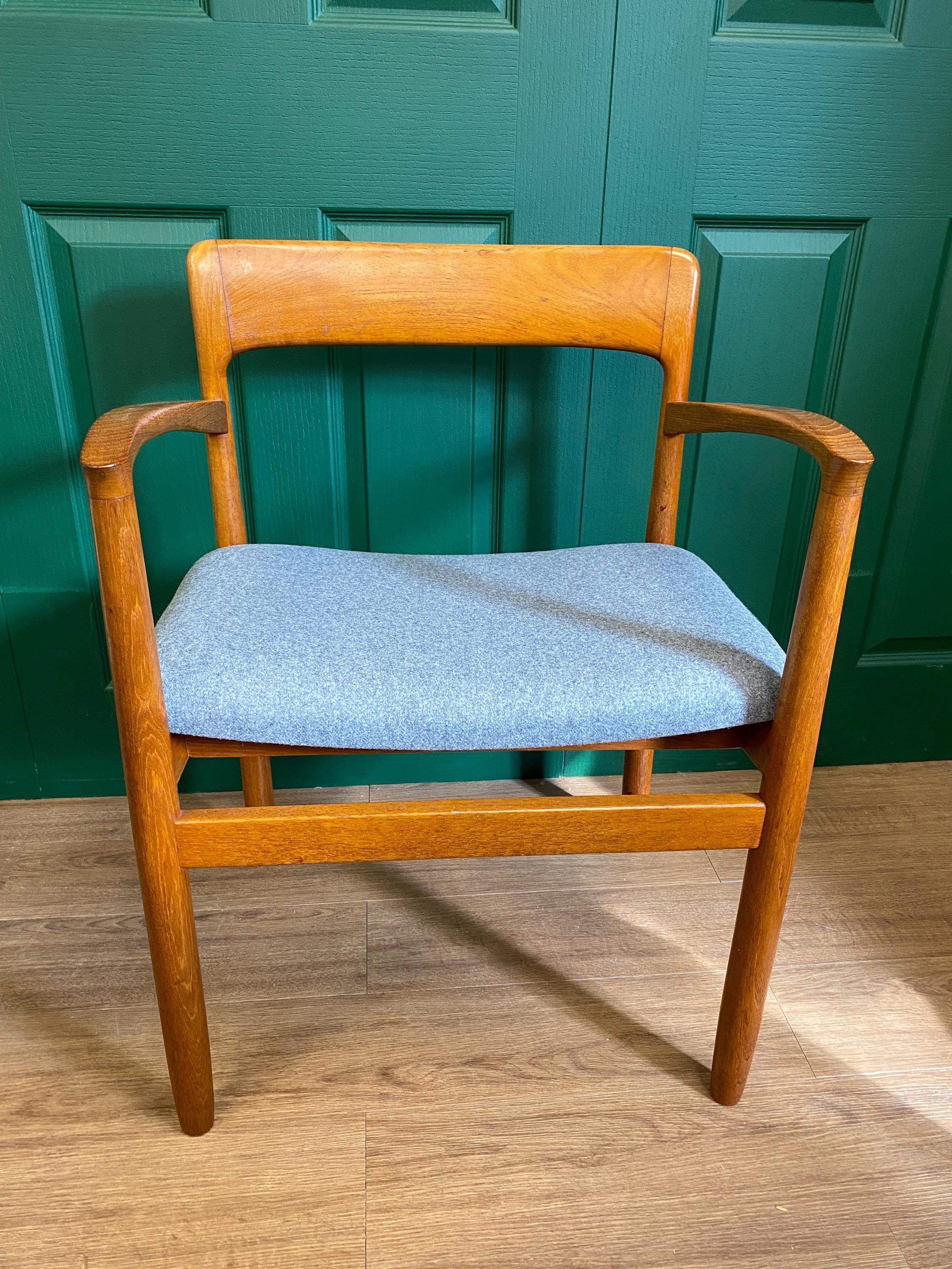 Restored and reupholstered 1960s John Herbert for Younger teak carver chair grey