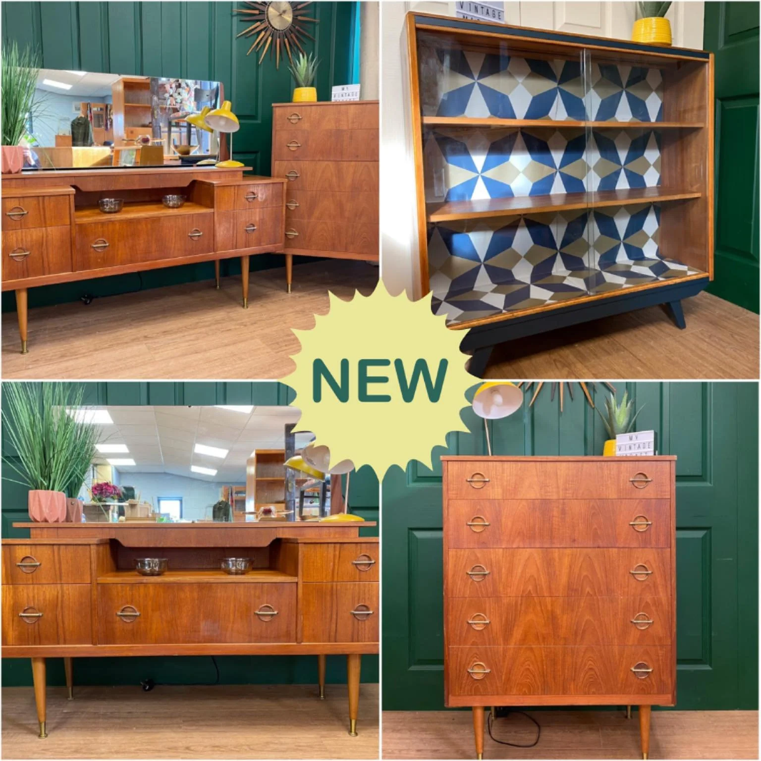 New mid century stock!

Mid century 1960s teak veneer dressing table with tilting mirror by Austinsuite
📏 W145cm x D41cm x H118cm

Mid century 1960s teak veneer chest of drawers by Austinsuite
📏 W75.5cm x D41cm x H104.5cm

Refurbished mid century s