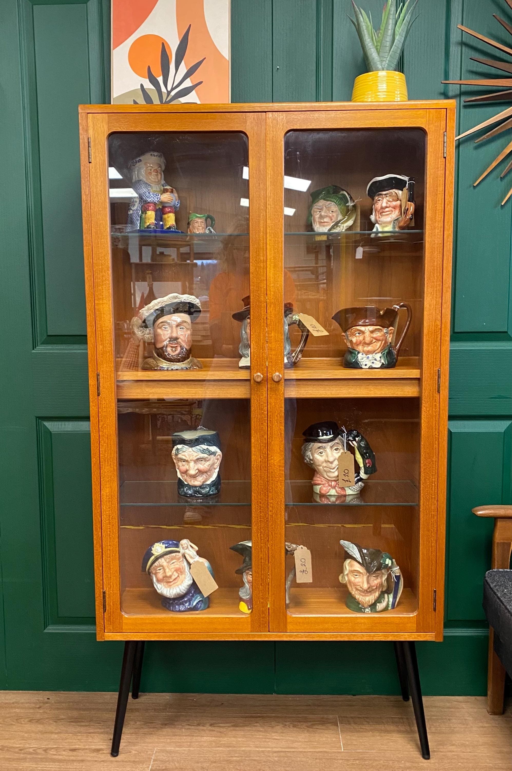 Restored Restyled Mid-Century 1960s Teak G Plan Glazed Single Wall Unit on tapered legs