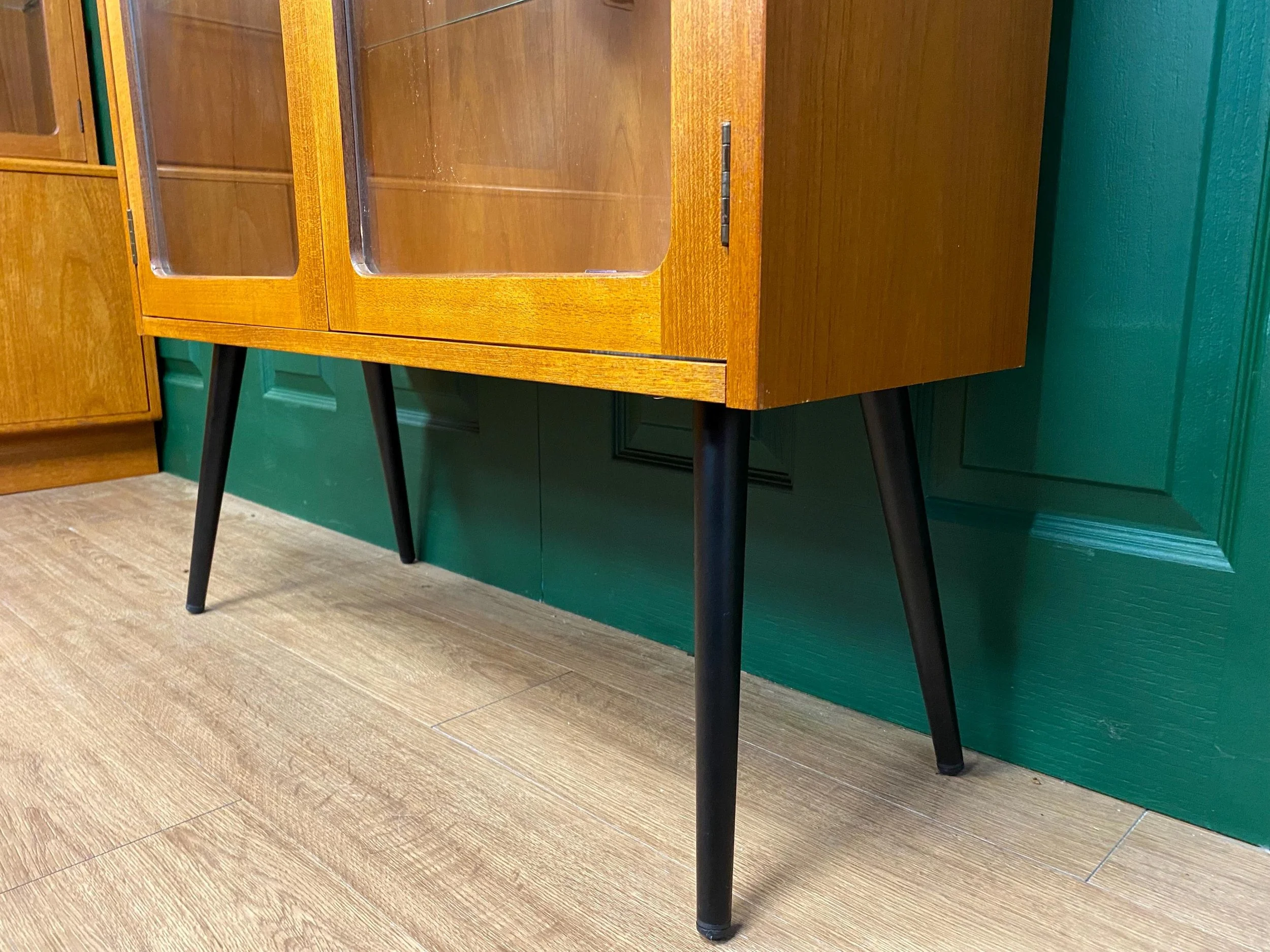 Restored Restyled Mid-Century 1960s Teak G Plan Glazed Single Wall Unit on tapered legs