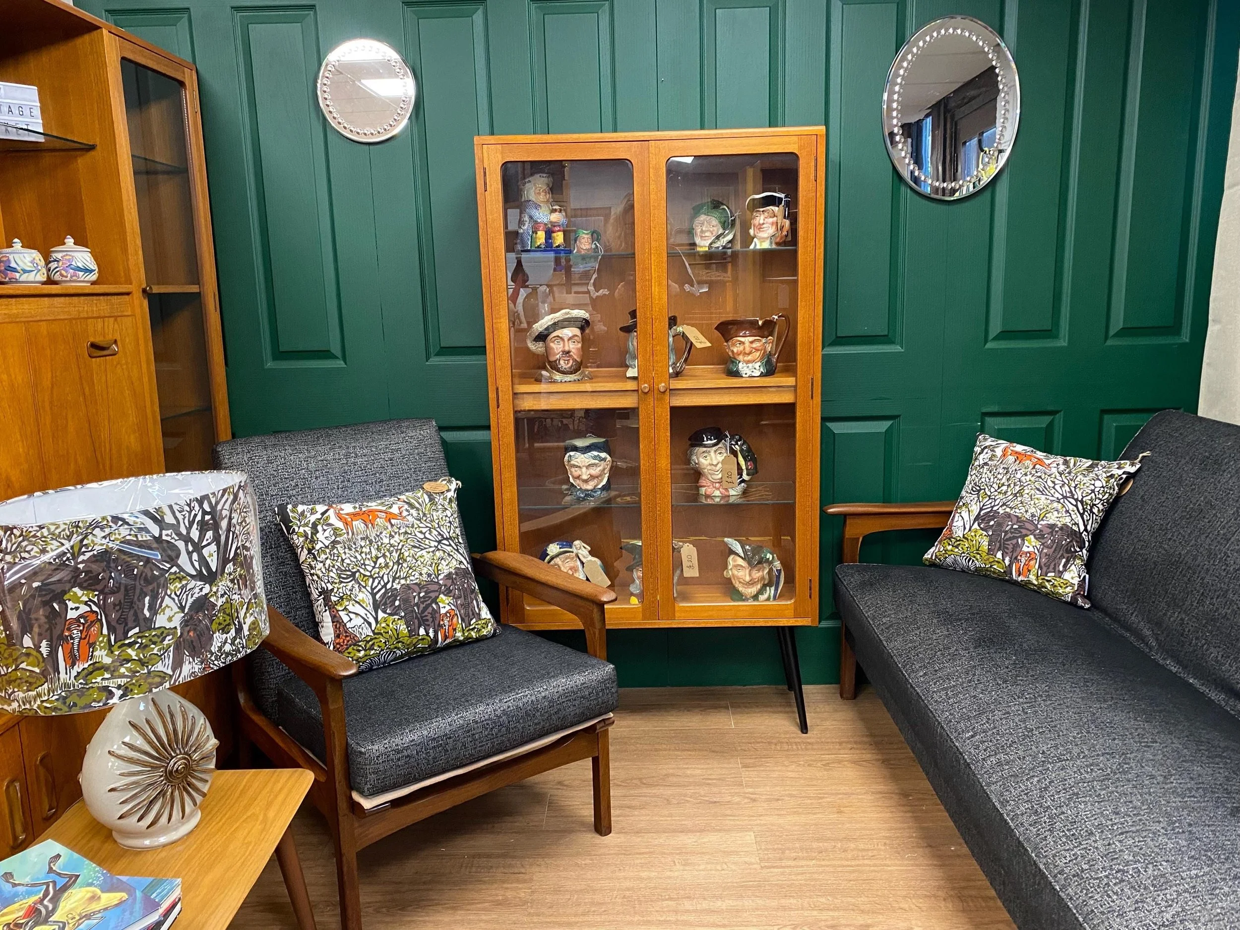 Refurbished Vintage 1960s Scandinavian Solid Teak Framed Fold Out Sofa Bed In Grey