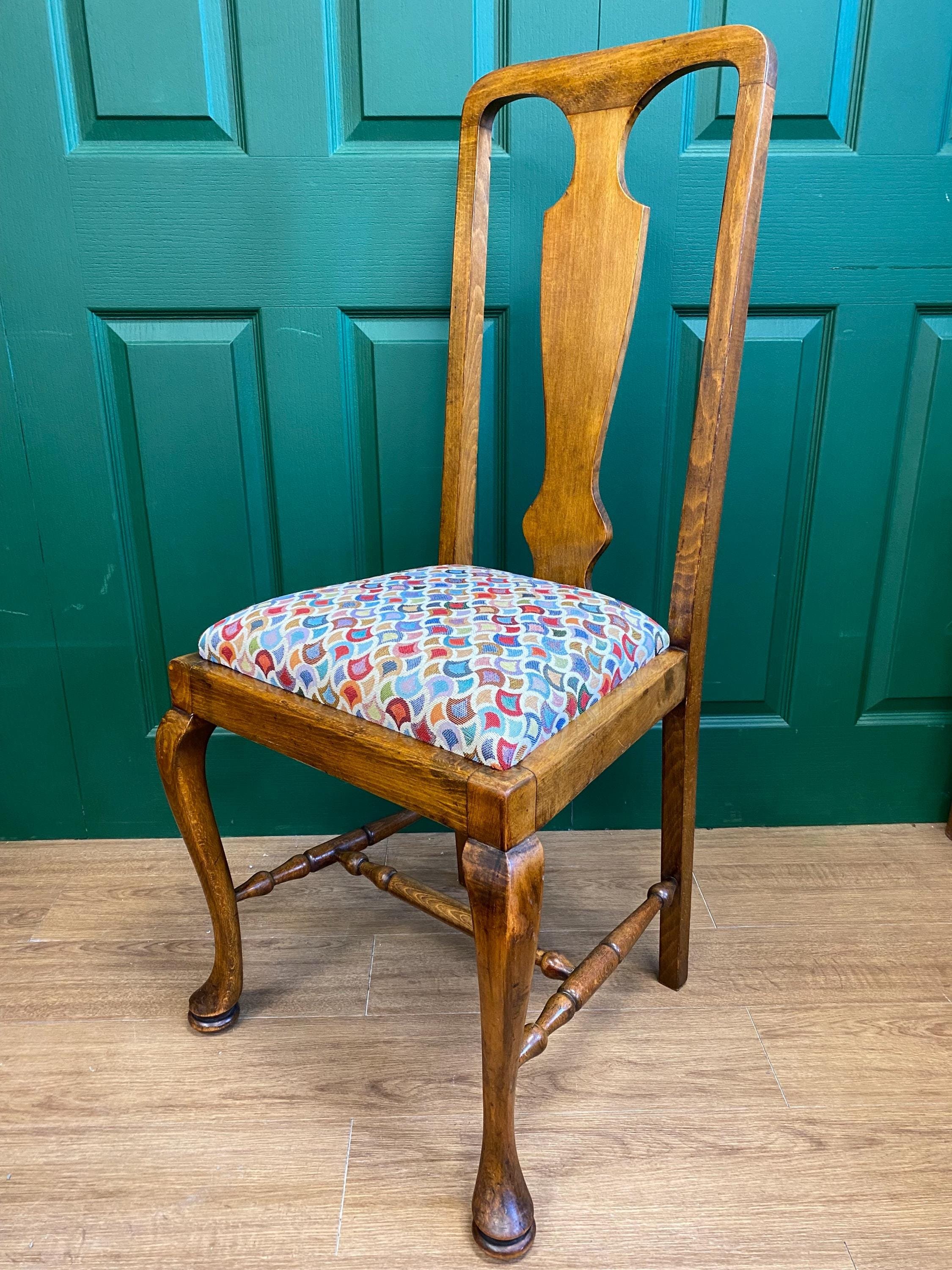 Antique Edwardian Arts and Crafts Longhurst and Skinner oak upholstered occasional dining hall bedroom chair