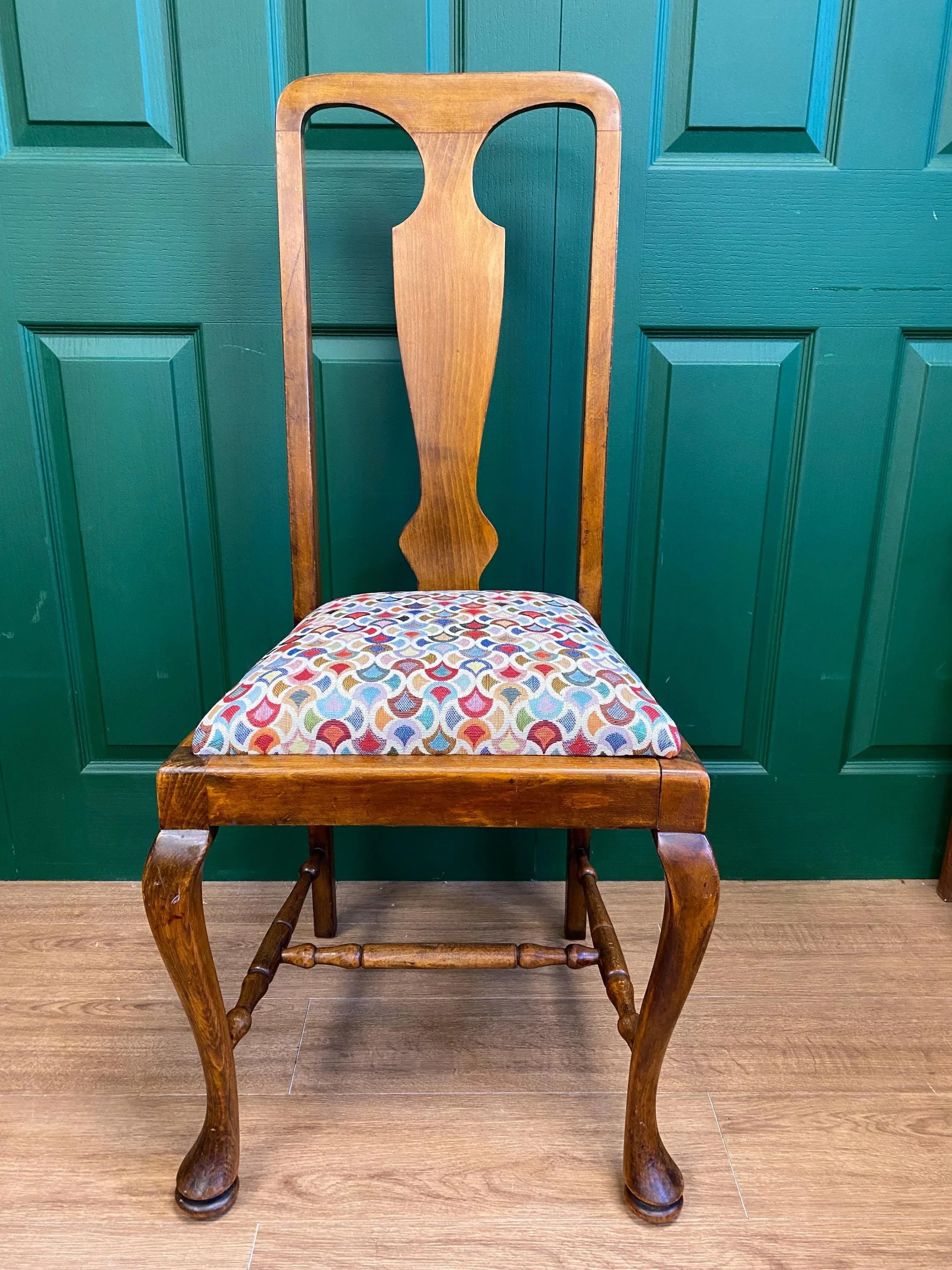 Antique Edwardian Arts and Crafts Longhurst and Skinner oak upholstered occasional dining hall bedroom chair