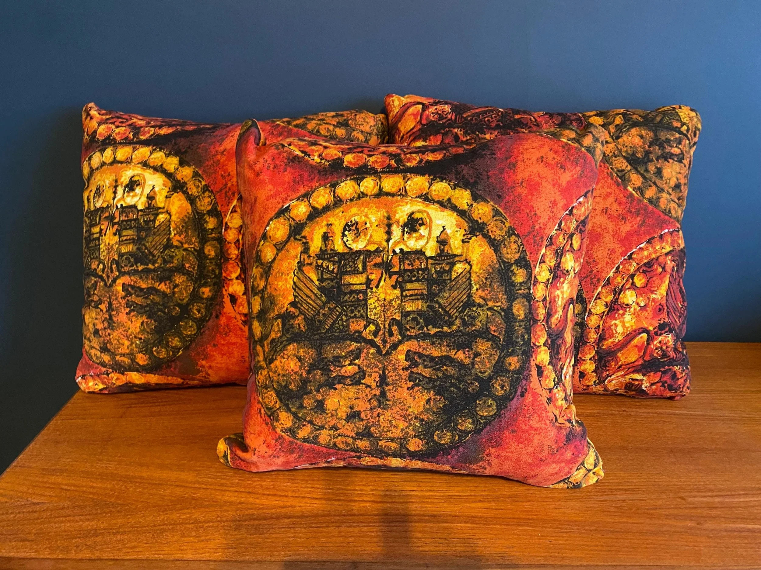 Handmade cushion from repurposed mid century 1970s retro vintage fabric burnt orange pattern