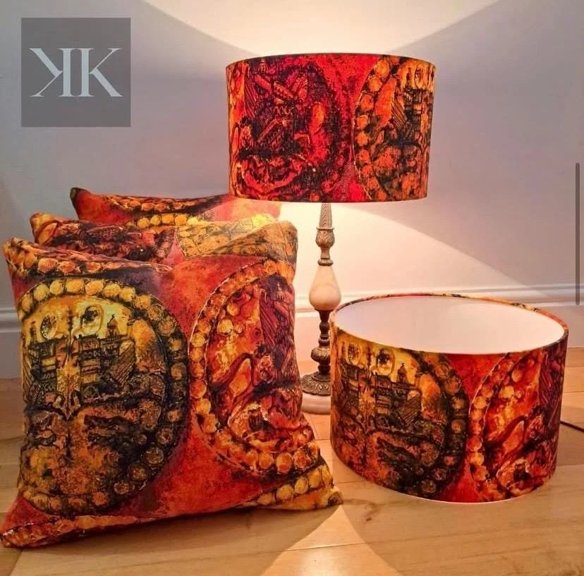 Handmade cushion from repurposed mid century 1970s retro vintage fabric burnt orange pattern