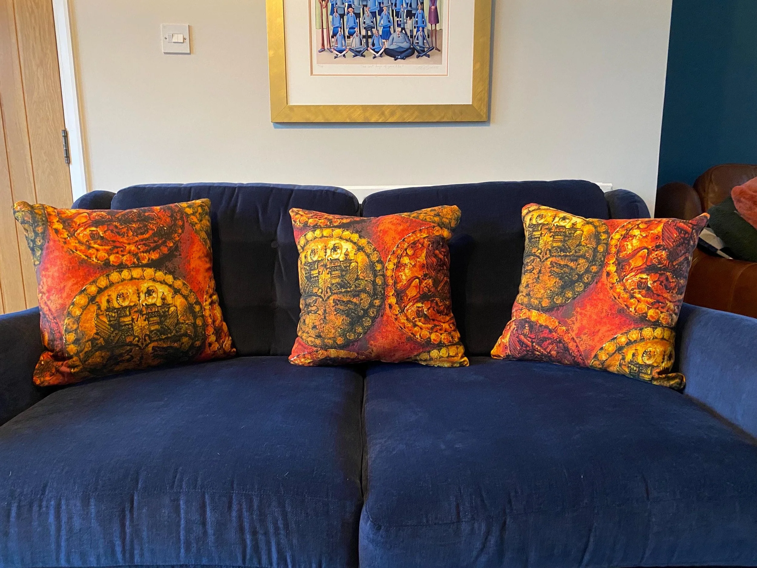 Handmade cushion from repurposed mid century 1970s retro vintage fabric burnt orange pattern