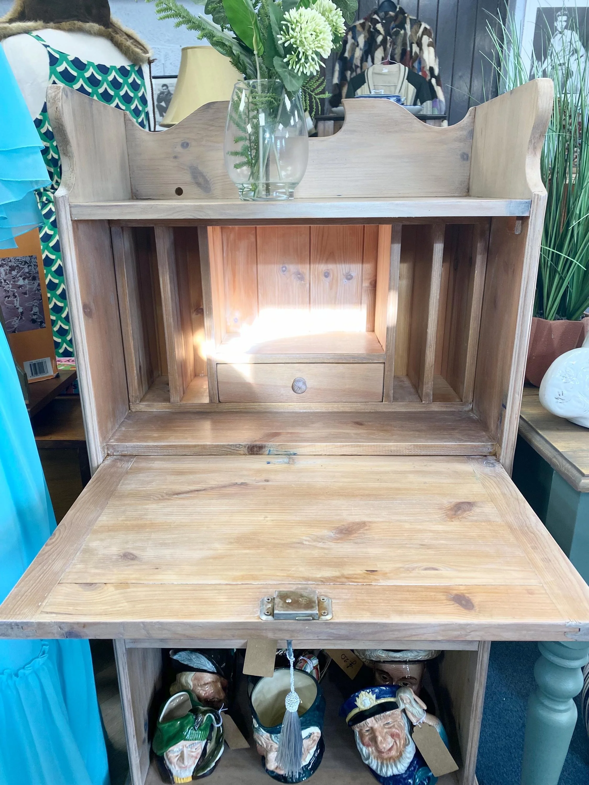 Vintage antique Arts and Crafts style pine bureau bookcase refurbished