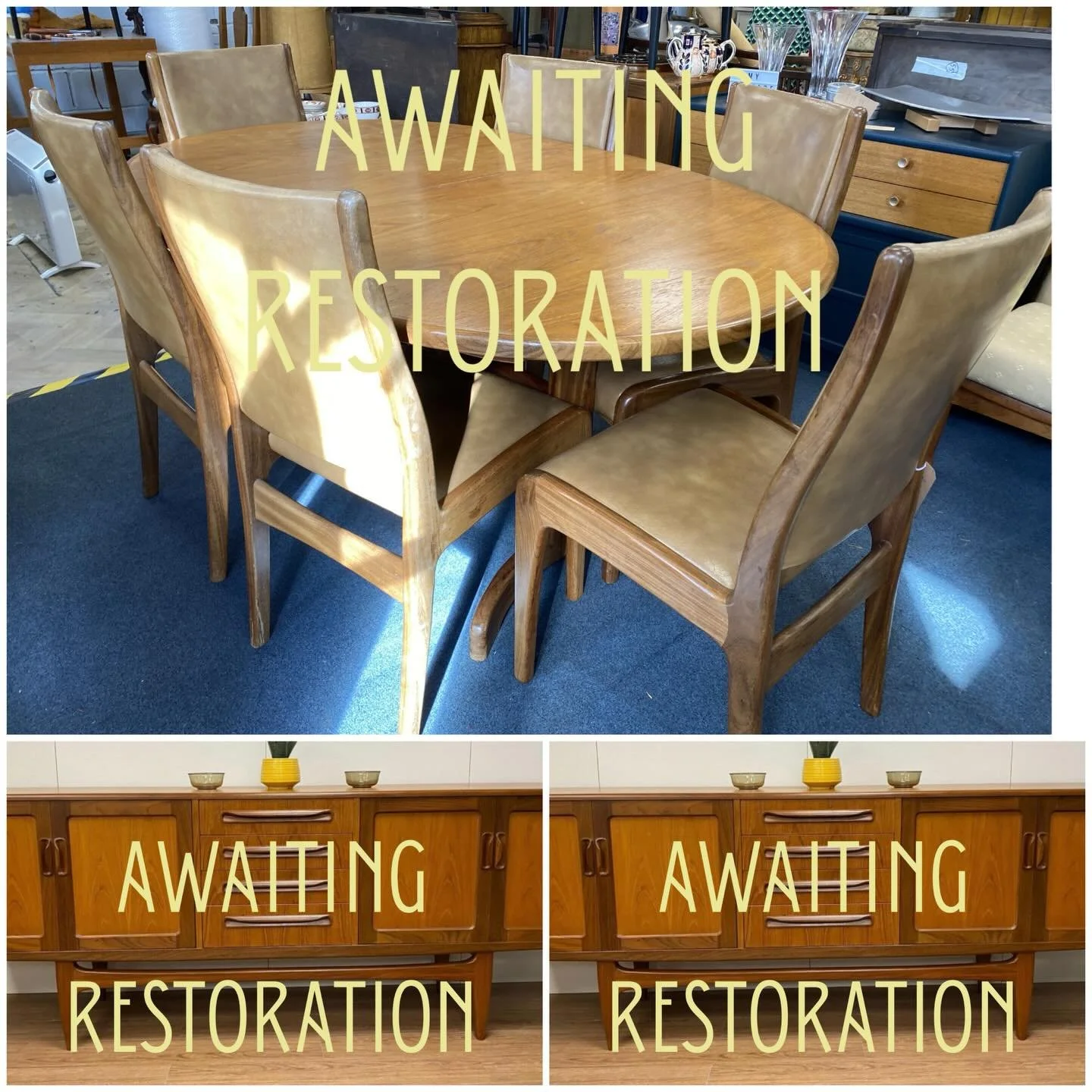 I&rsquo;m back, the shop is open and the sun is shining!

I&rsquo;m working on refurbishing lots of new stock and have these mid century teak G Plan pieces awaiting restoration; two fresco long John sideboards and a pedestal extending dining table wi