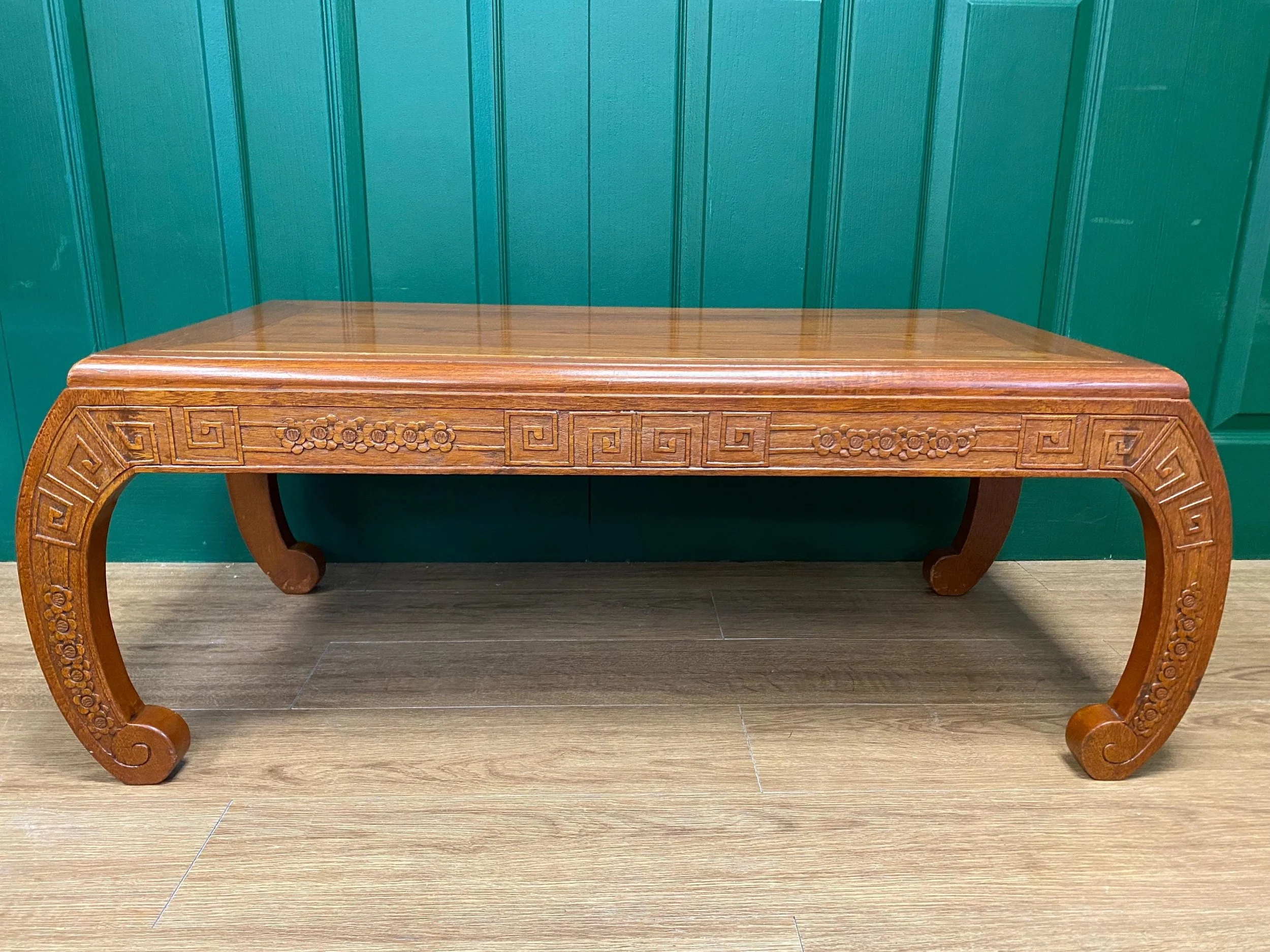 Antique oriental reversible camphor wood carved bench stool coffee table