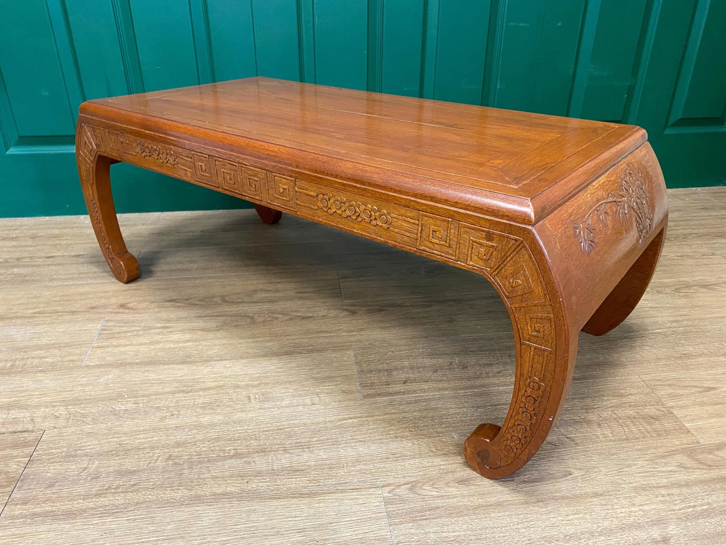 Antique oriental reversible camphor wood carved bench stool coffee table