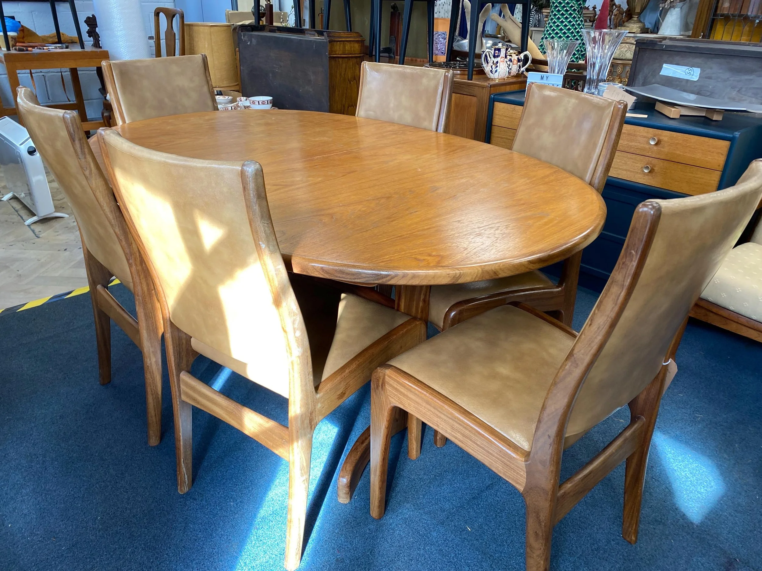 1960s G Plan Fresco solid teak extending dining table and six chairs