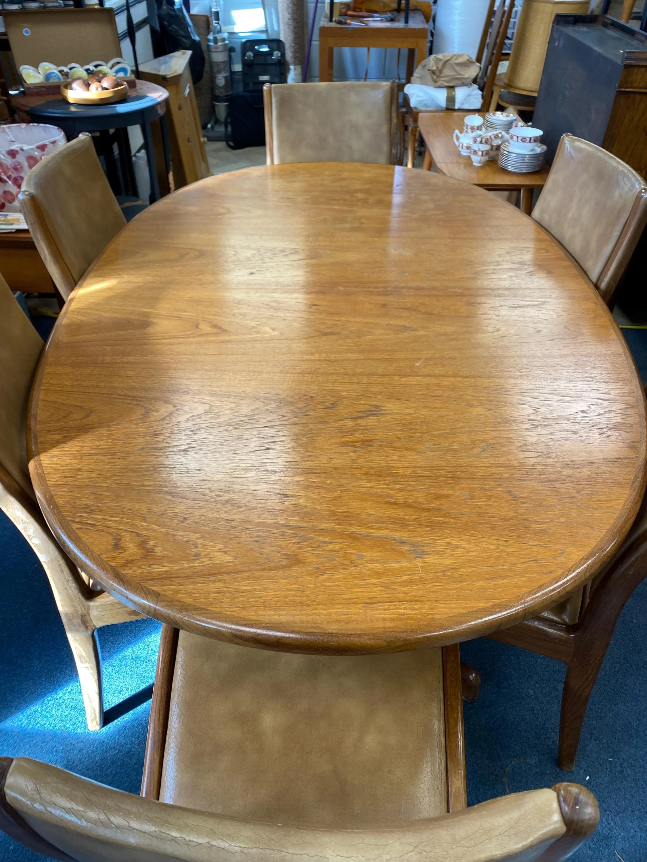 1960s G Plan Fresco solid teak extending dining table and six chairs