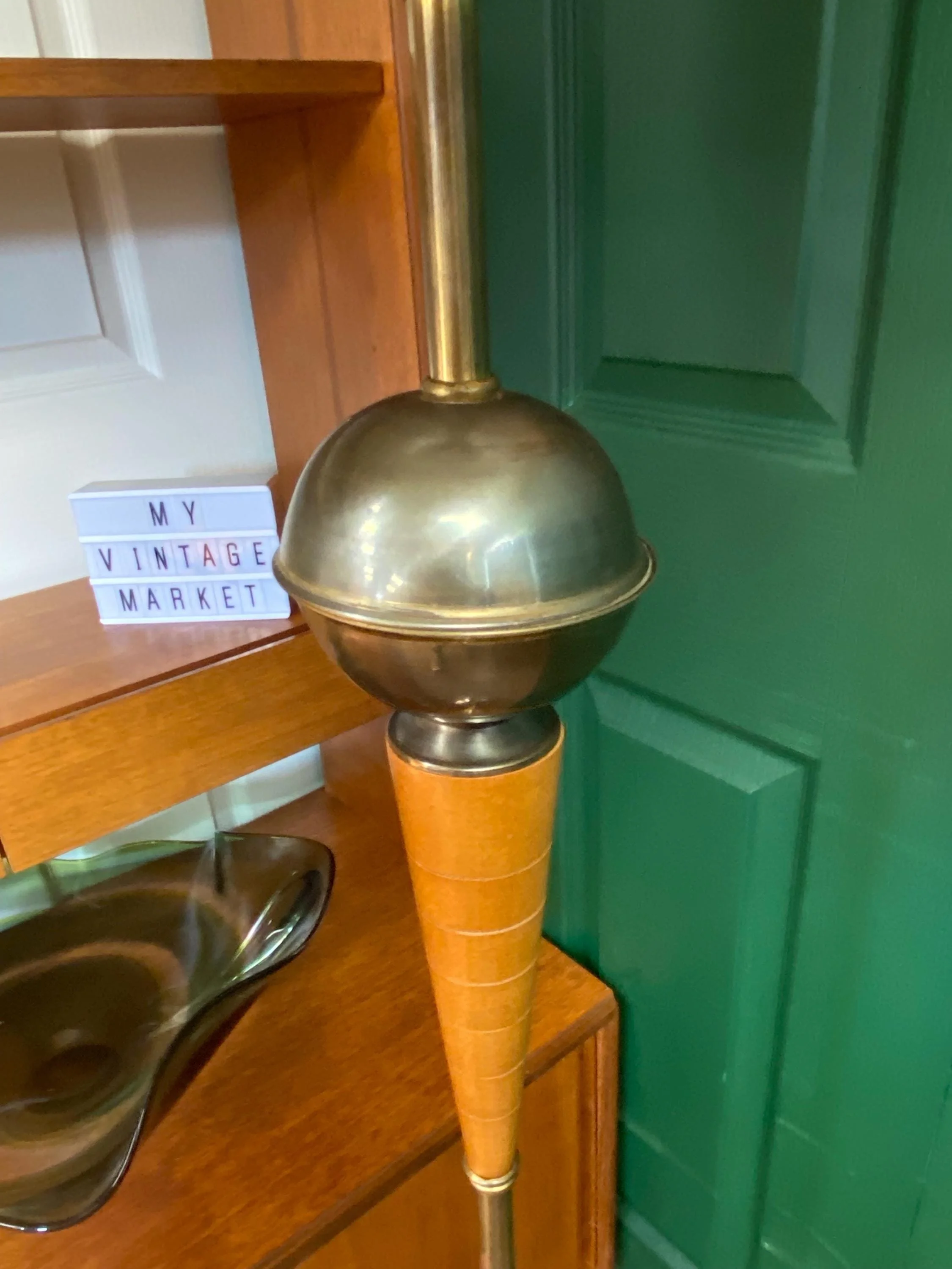 Mid century retro 1970s brass and teak floor lamp