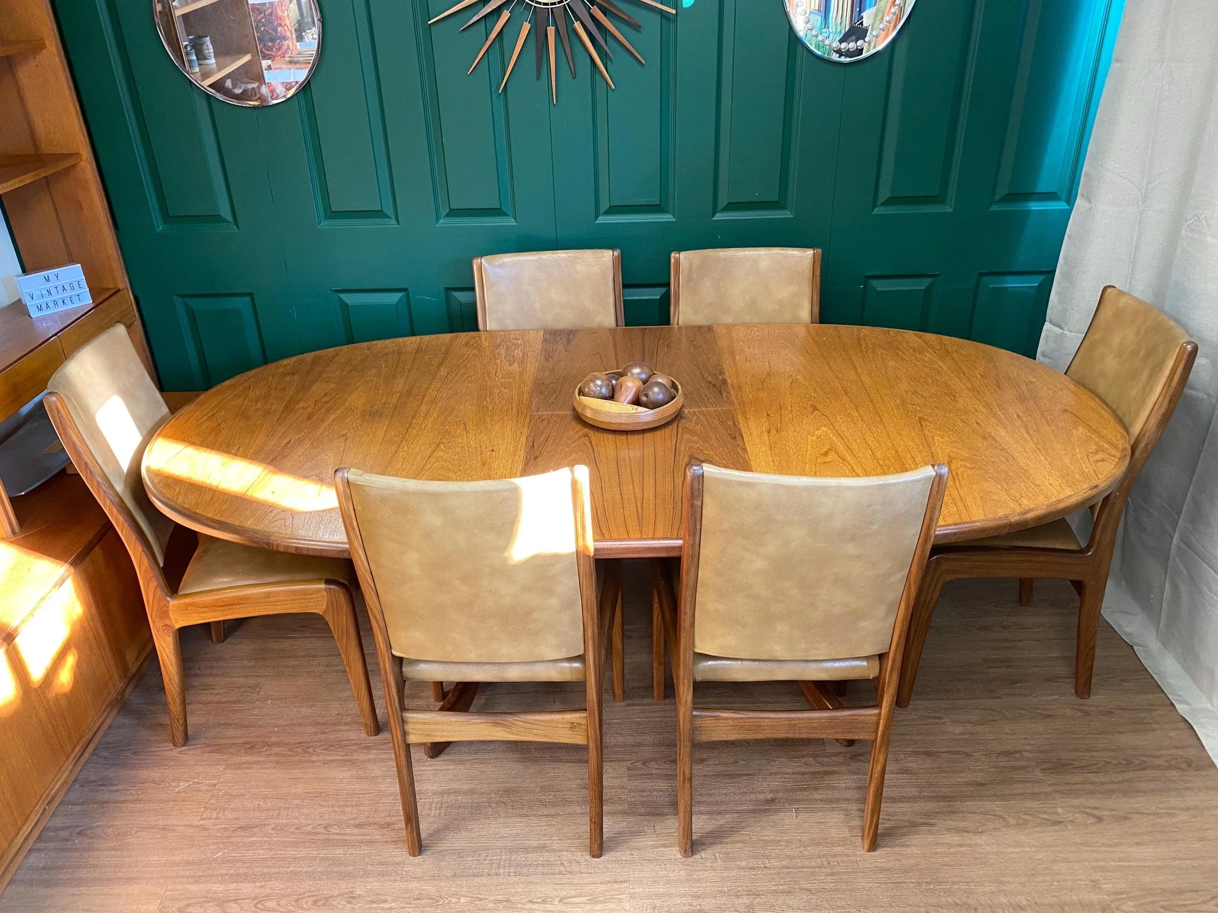 1960s G Plan Fresco solid teak extending dining table and six chairs