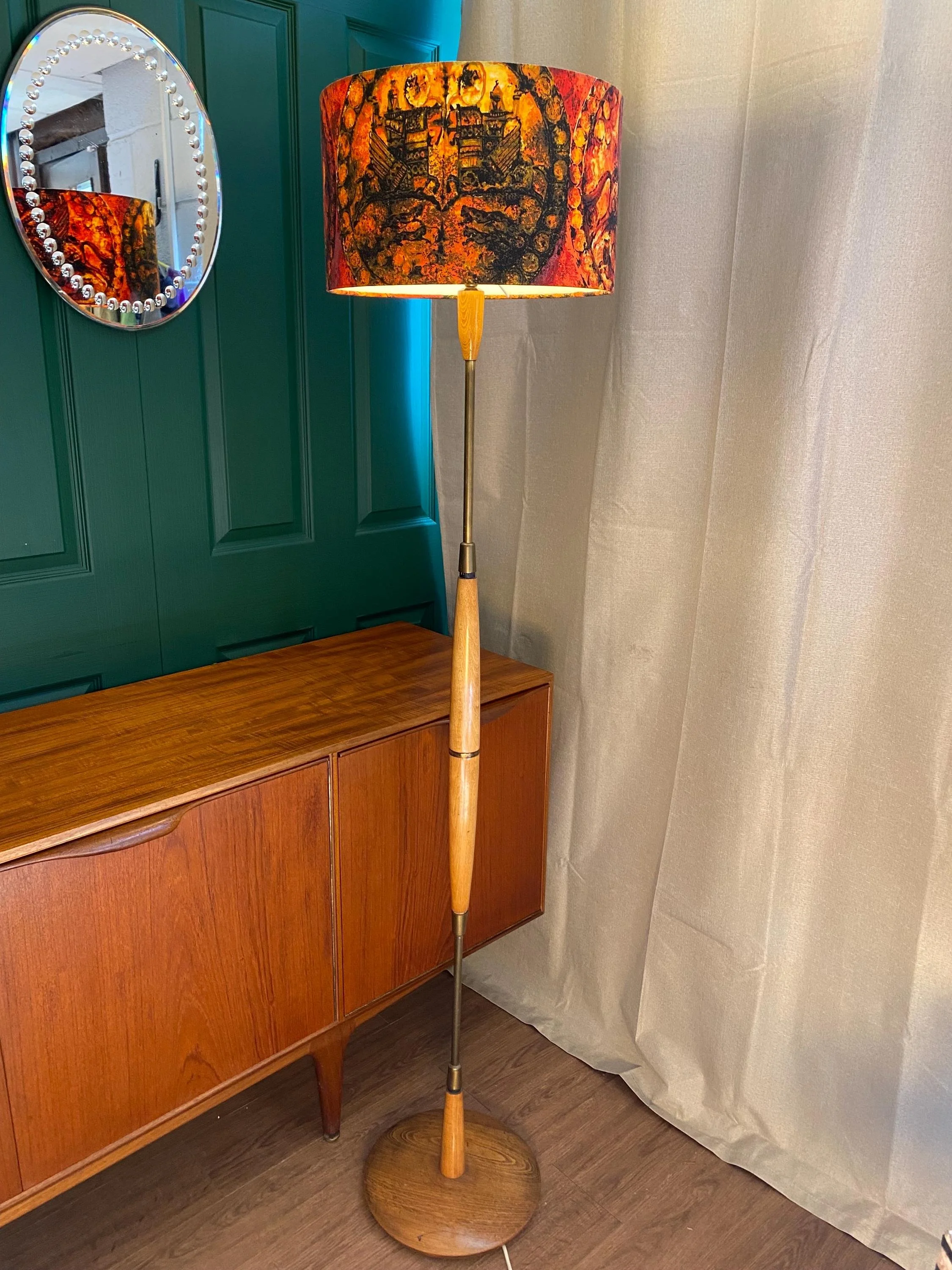 Mid century retro 1960s brass and teak floor lamp