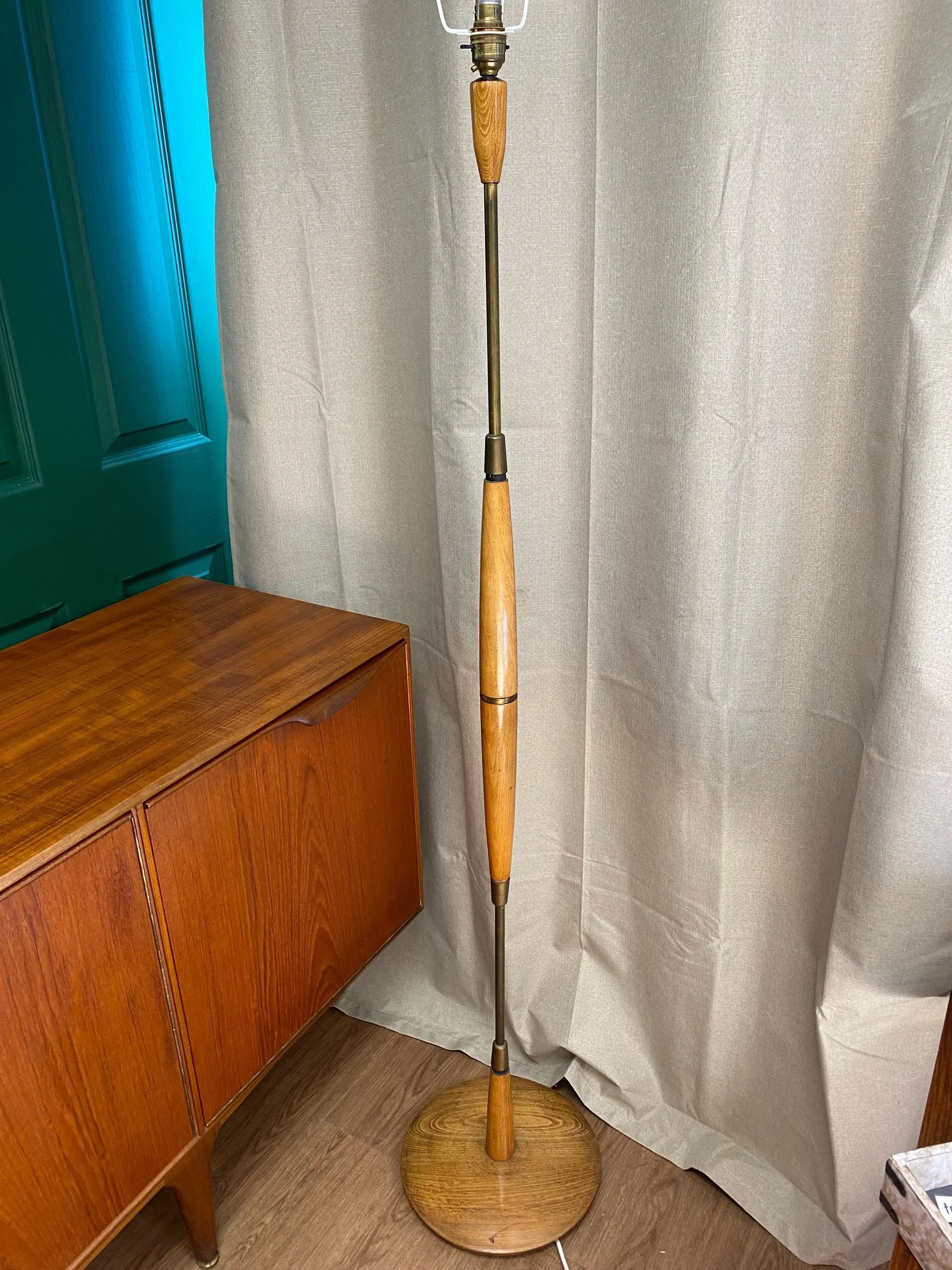 Mid century retro 1960s brass and teak floor lamp