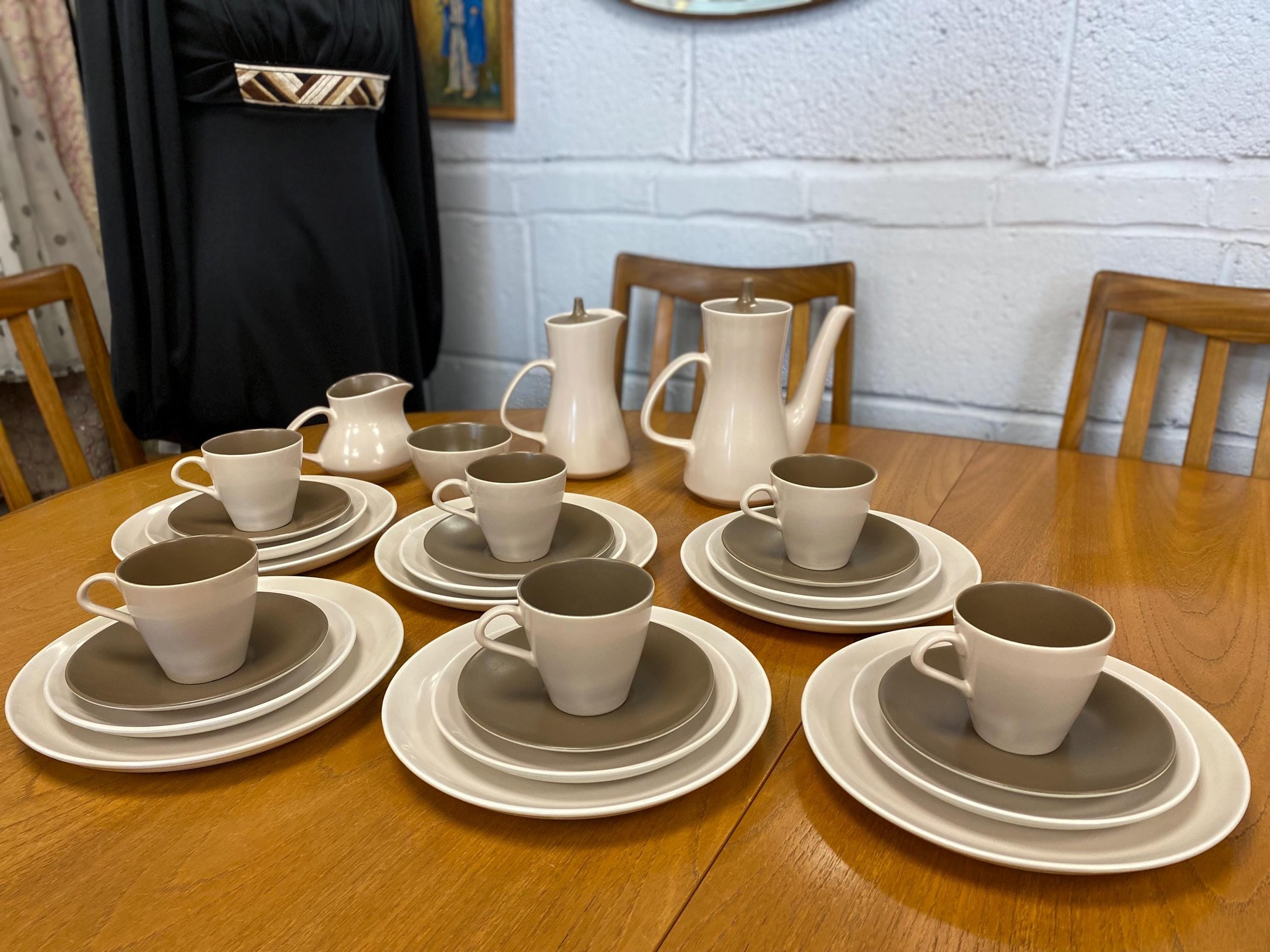 Vintage mid century Poole Pottery twin tone tea coffee set