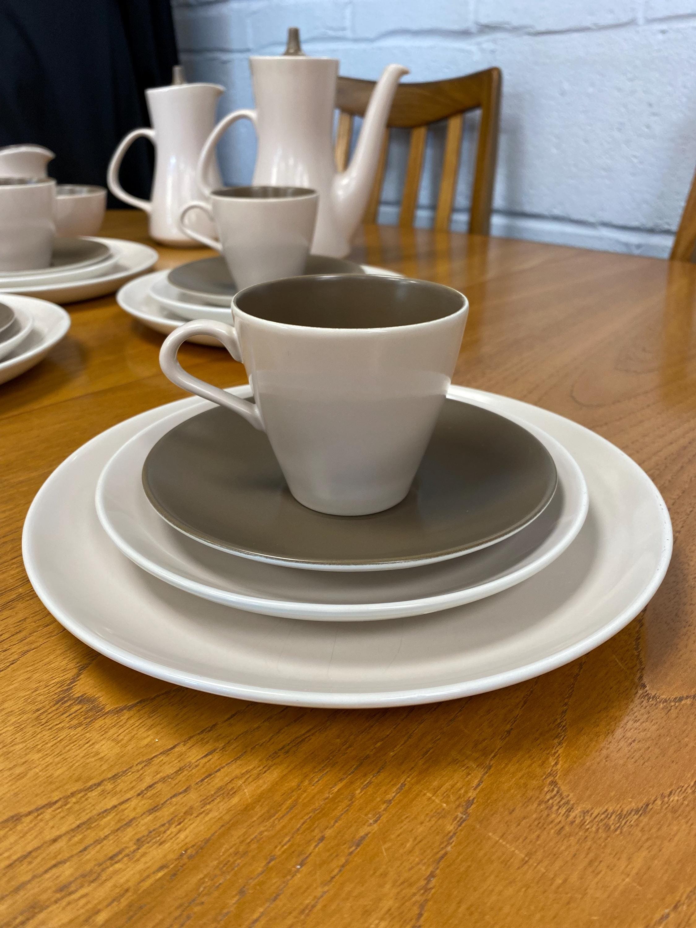 Vintage mid century Poole Pottery twin tone tea coffee set
