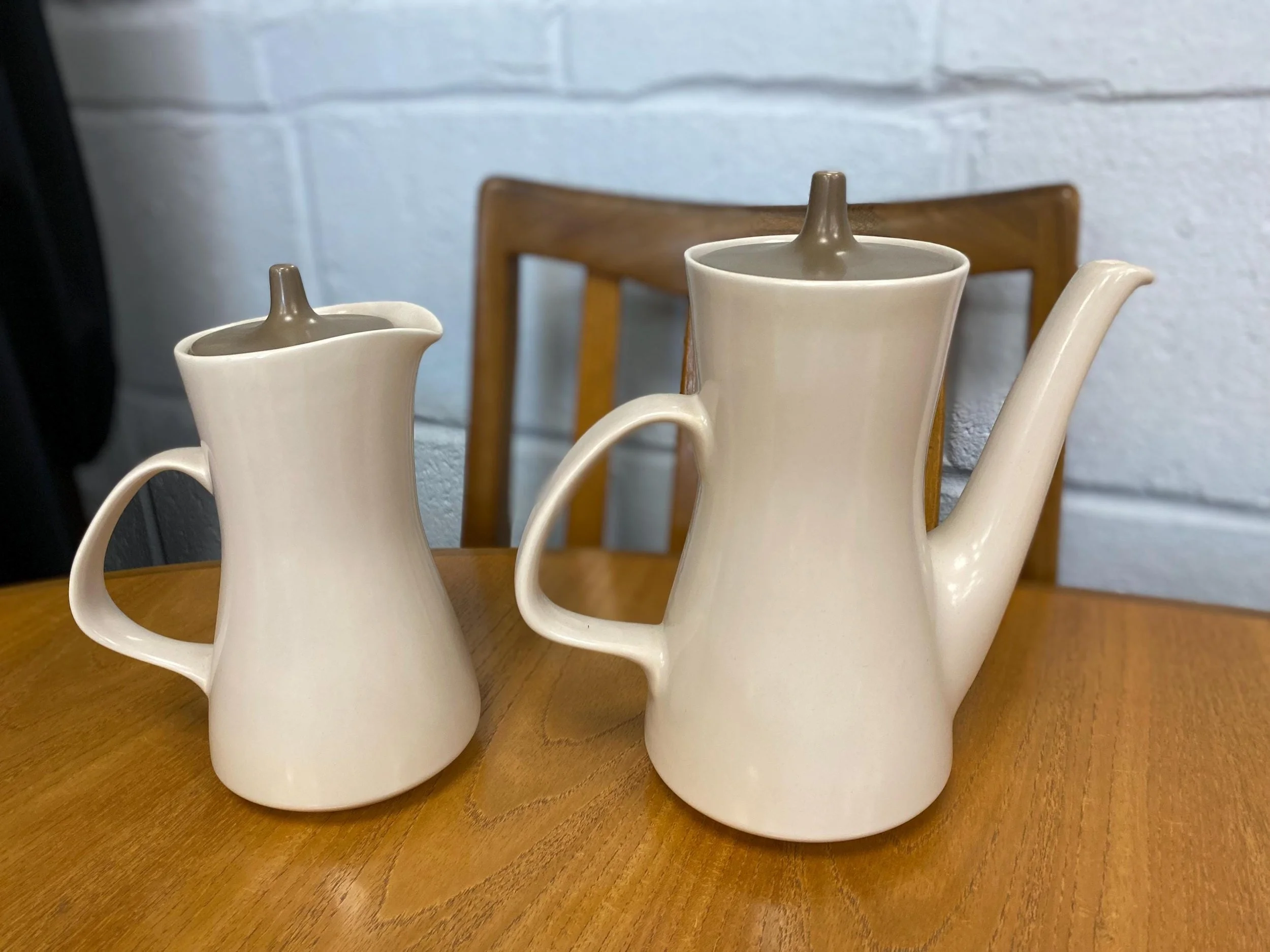 Vintage mid century Poole Pottery twin tone tea coffee set