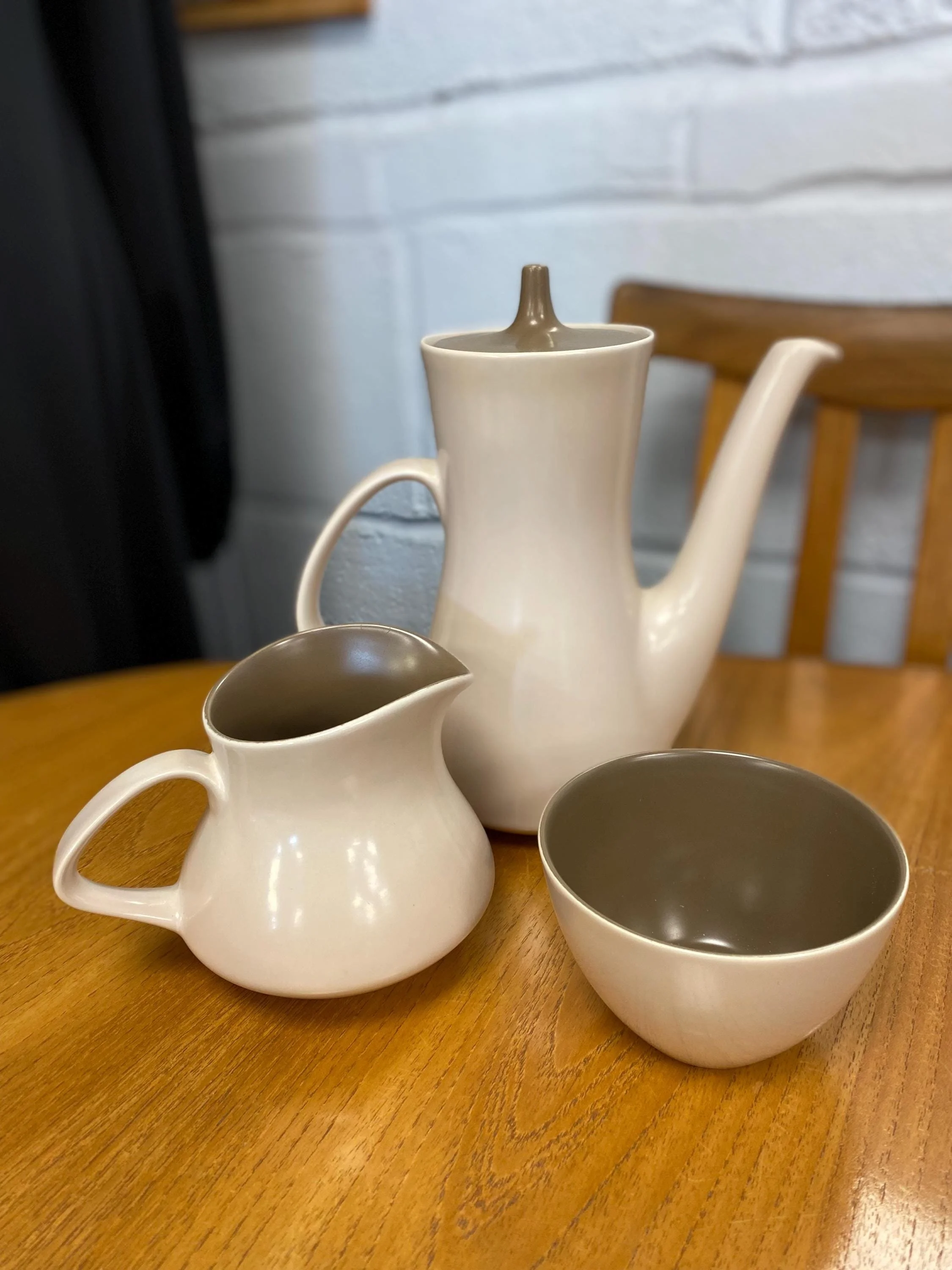 Vintage mid century Poole Pottery twin tone tea coffee set