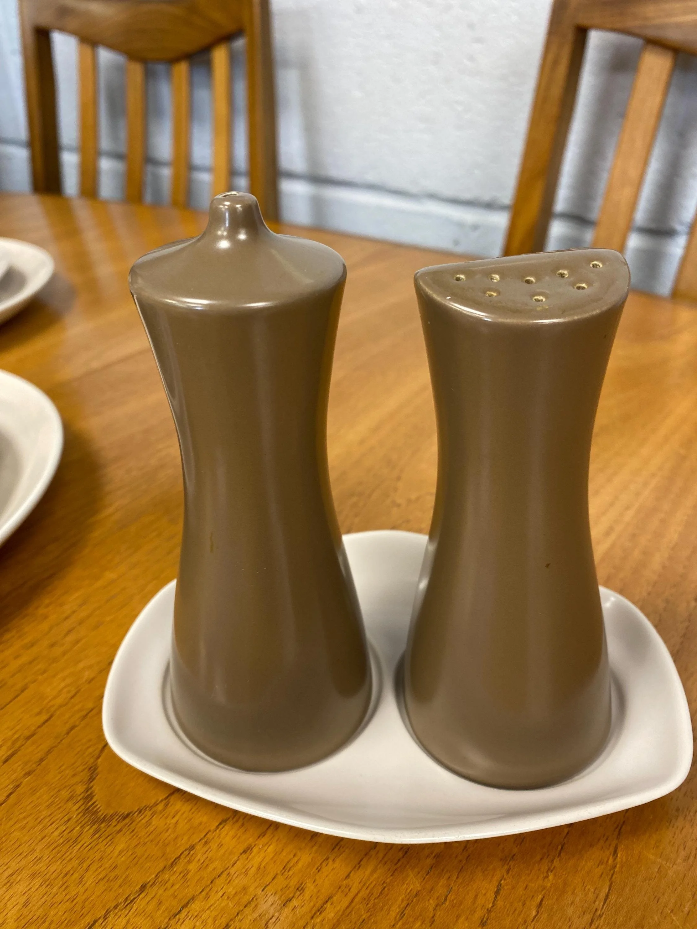 Vintage mid century Poole Pottery twin tone cruet salt and pepper set