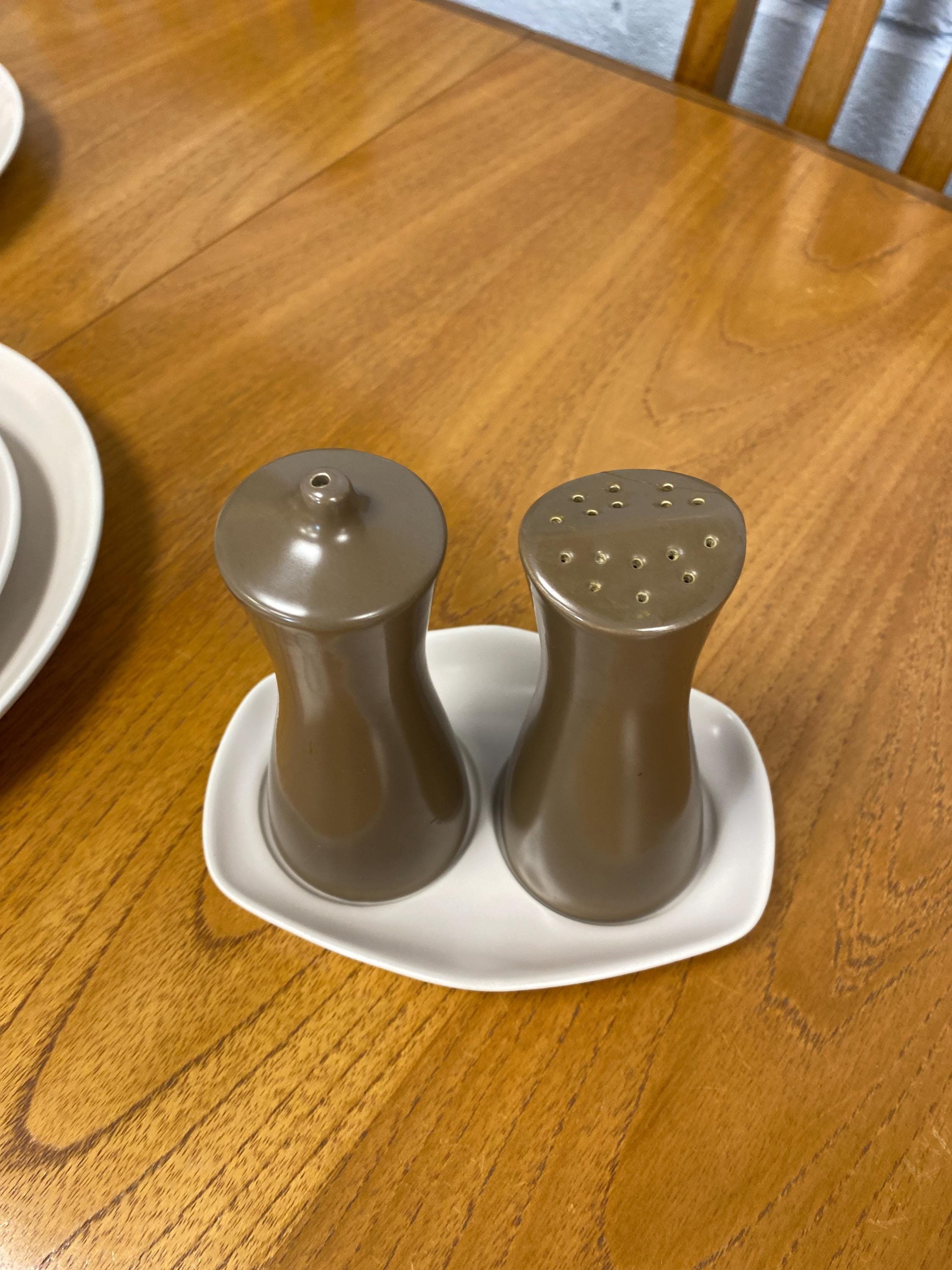 Vintage mid century Poole Pottery twin tone cruet salt and pepper set