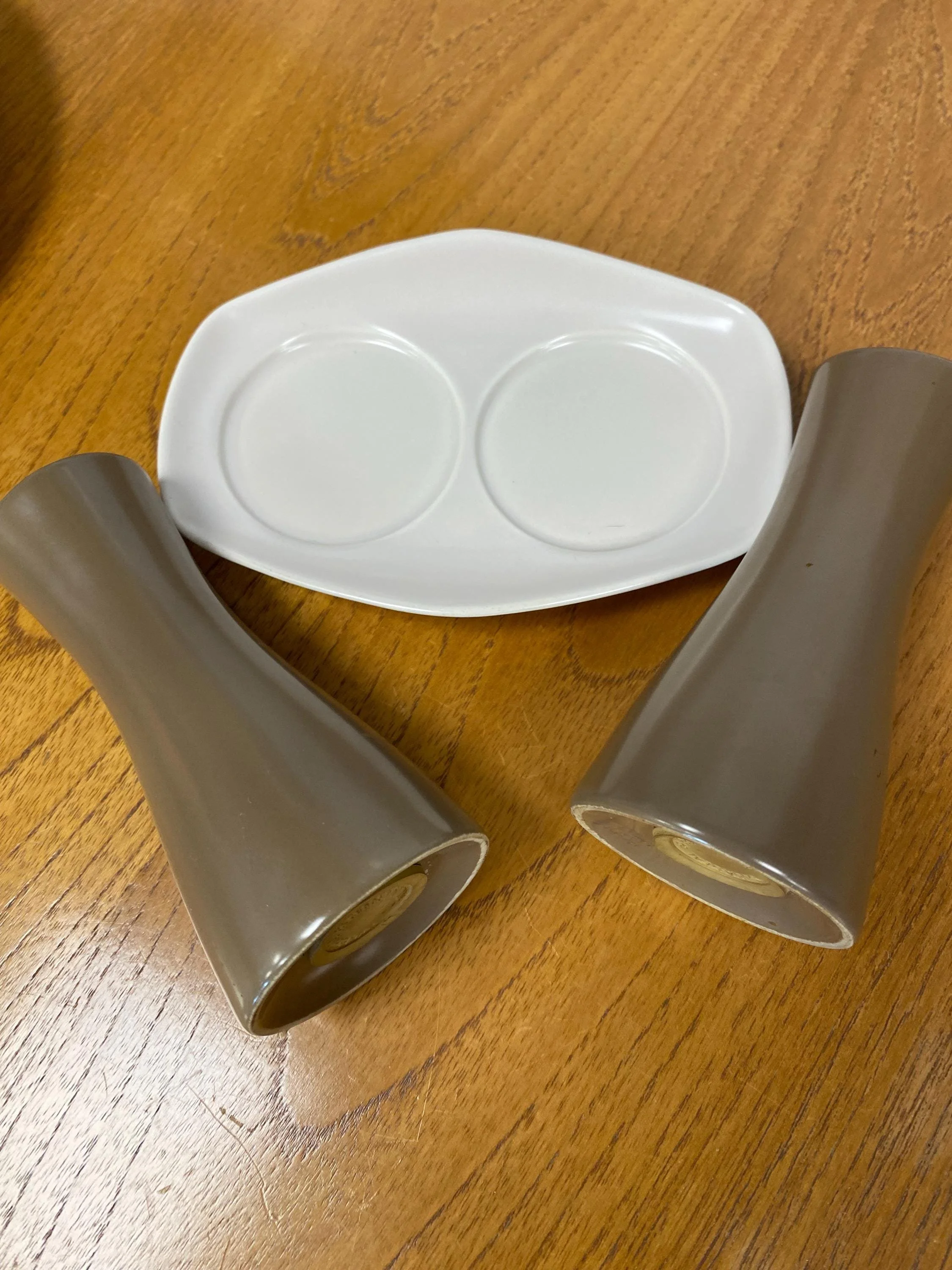 Vintage mid century Poole Pottery twin tone cruet salt and pepper set