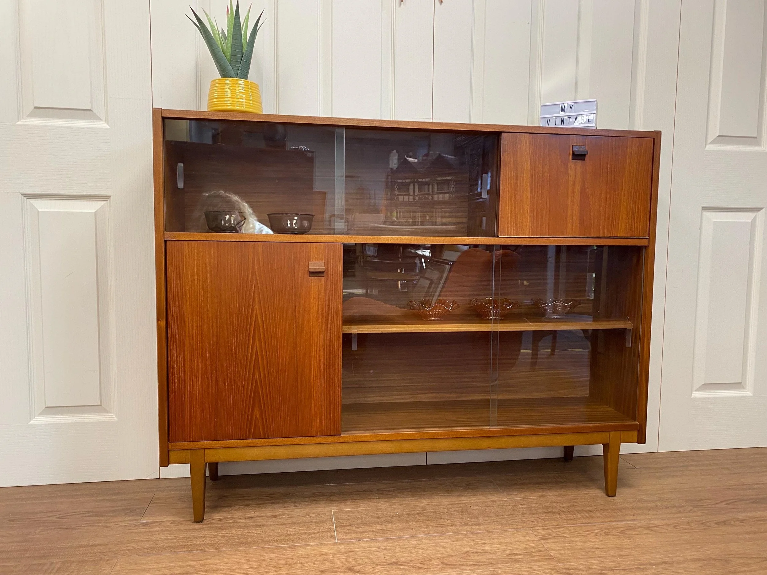 Vintage mid century 1960s Nathan teak glazed bookcase drinks cabinet