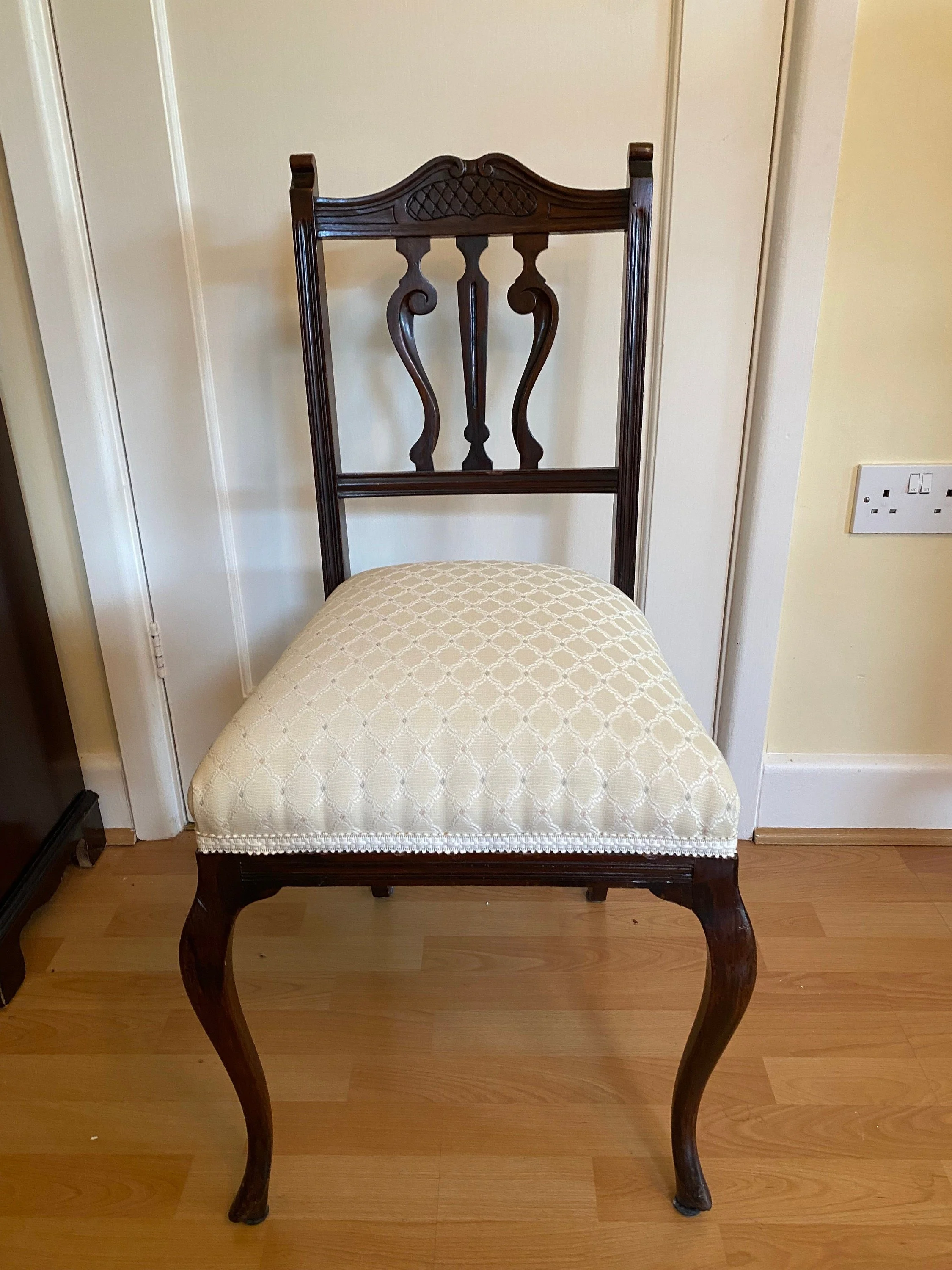 Reupholstered Edwardian Carved Mahogany Chair