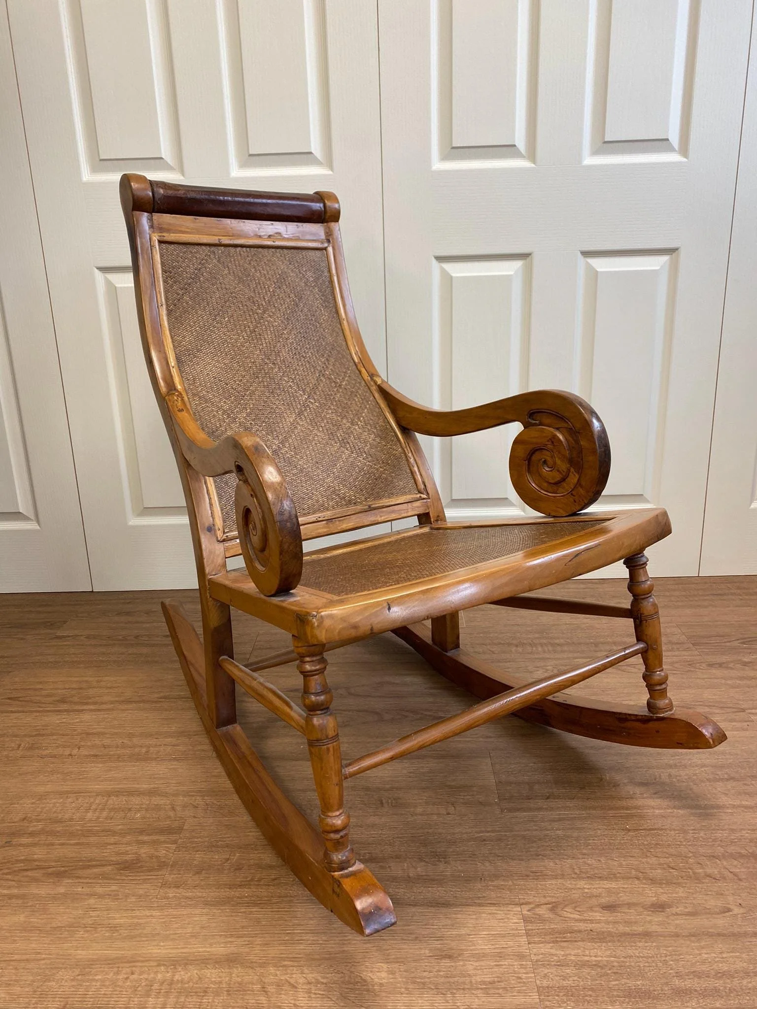 Antique Victorian 19th Century Walnut Caned Lincoln Rocking Chair