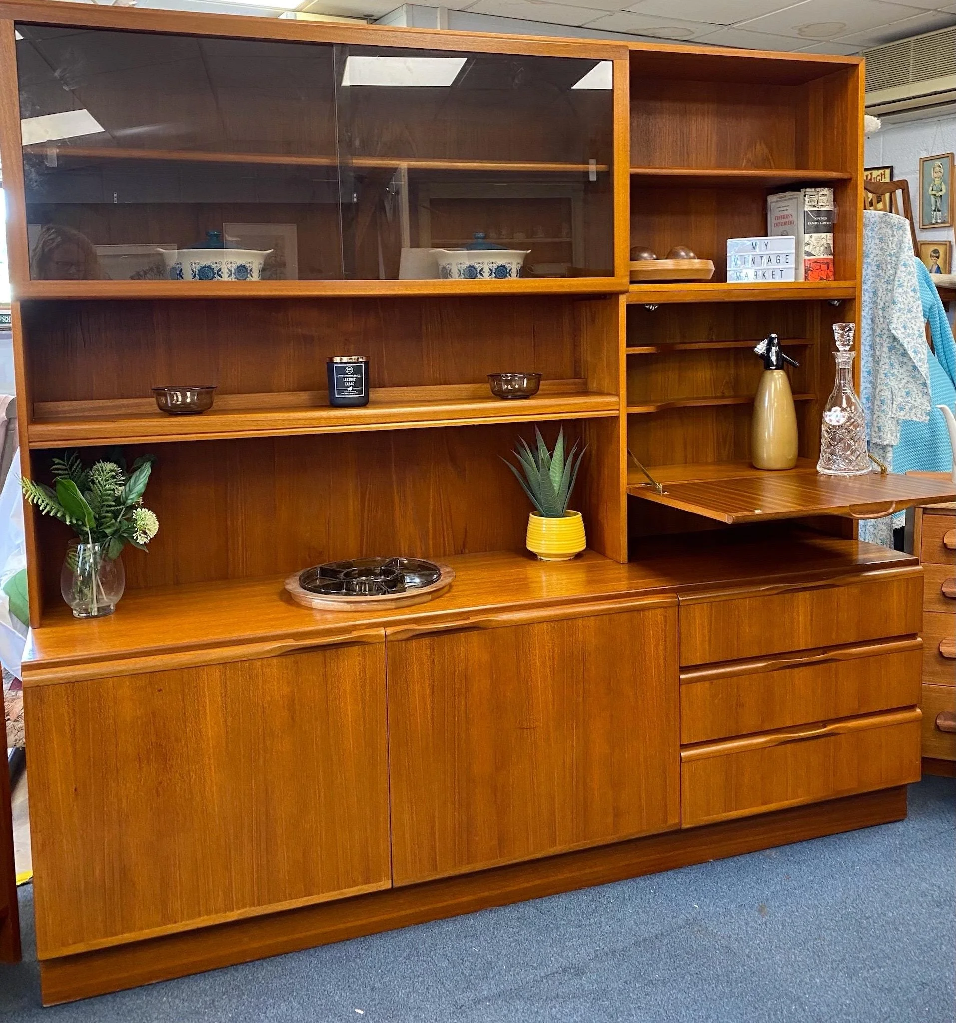 Mid century teak McIntosh drinks cocktail cabinet display wall unit