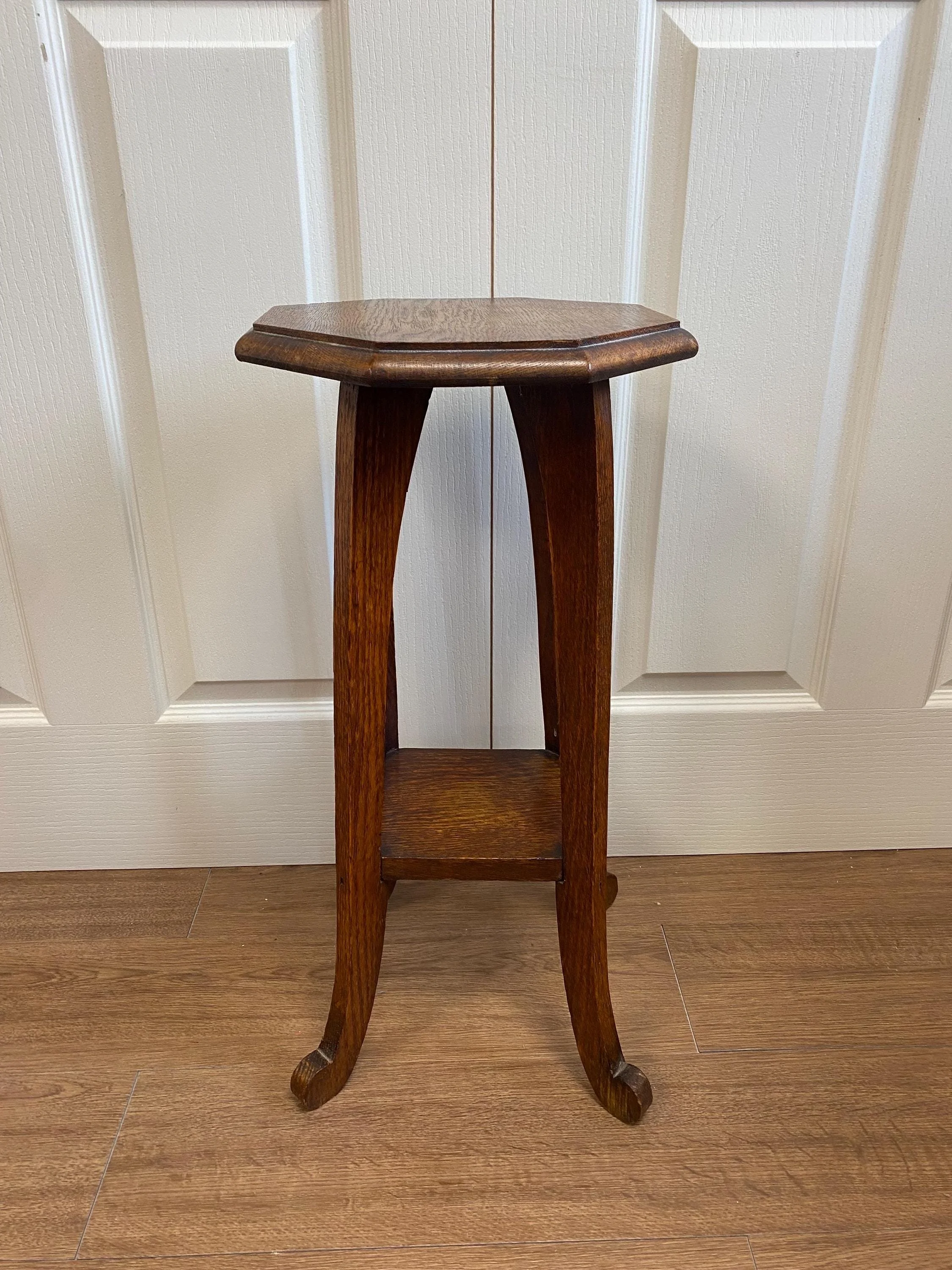 Antique octagonal two tier oak plant pot stand jardiniere