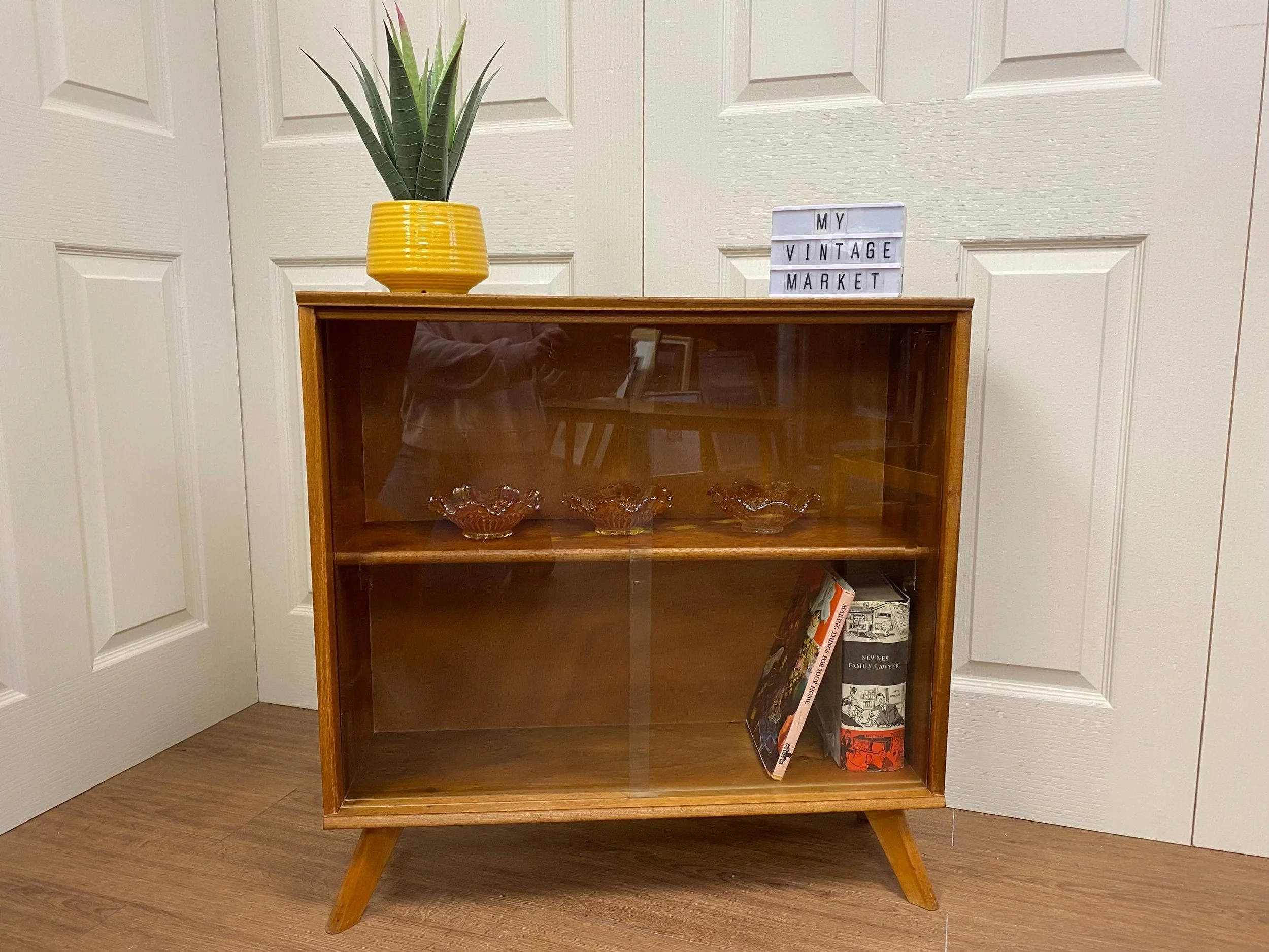 Vintage mid century Scandinavian Norsk teak glazed bookcase