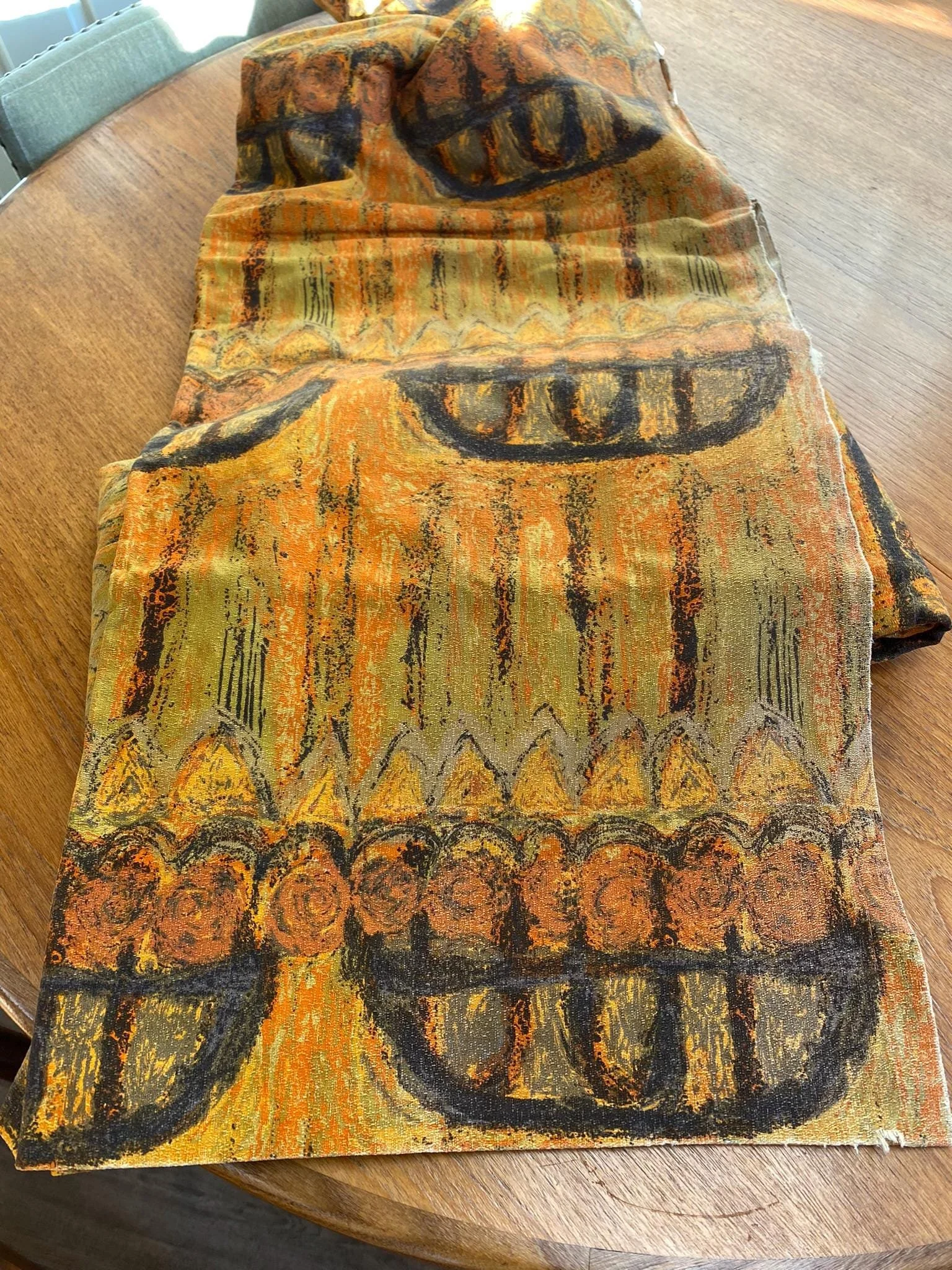 Pair of vintage retro 1970s Heals Armada curtains by Nicola Wood burnt orange brown