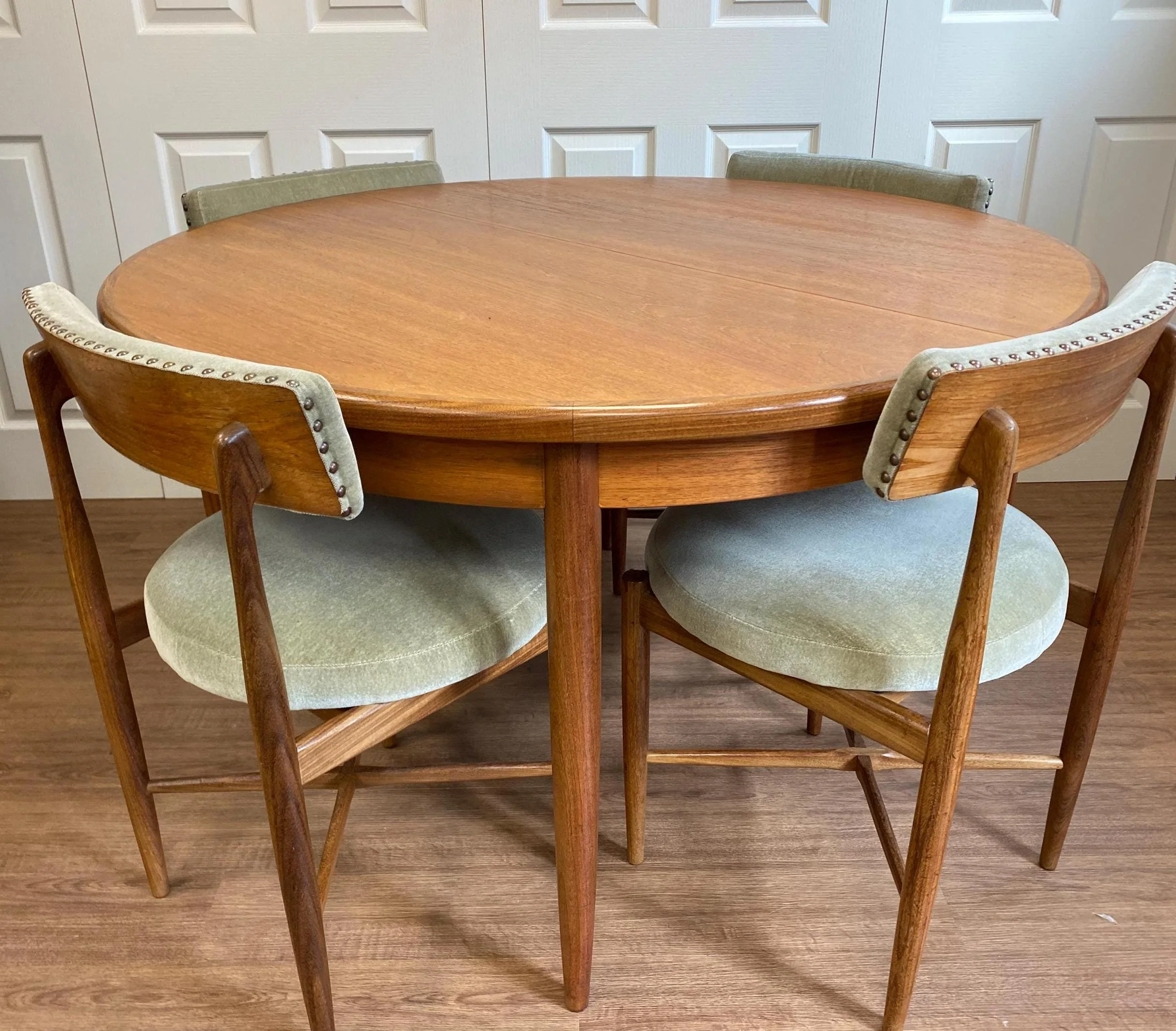 1960s G Plan Fresco solid teak extending dining table and four chairs
