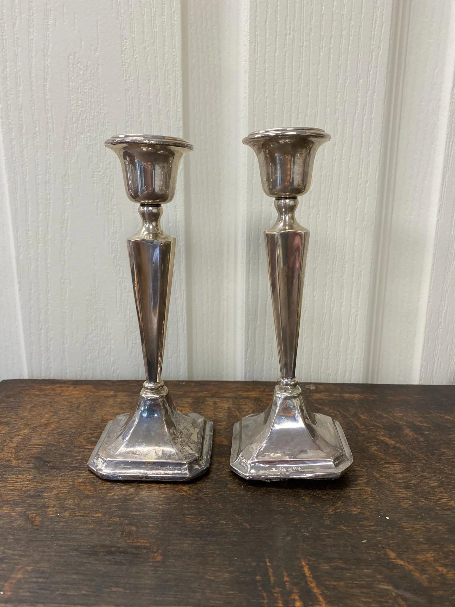 Pair Of Antique Early 1900s Silver Candle Sticks, Clark & Sewell, Chester