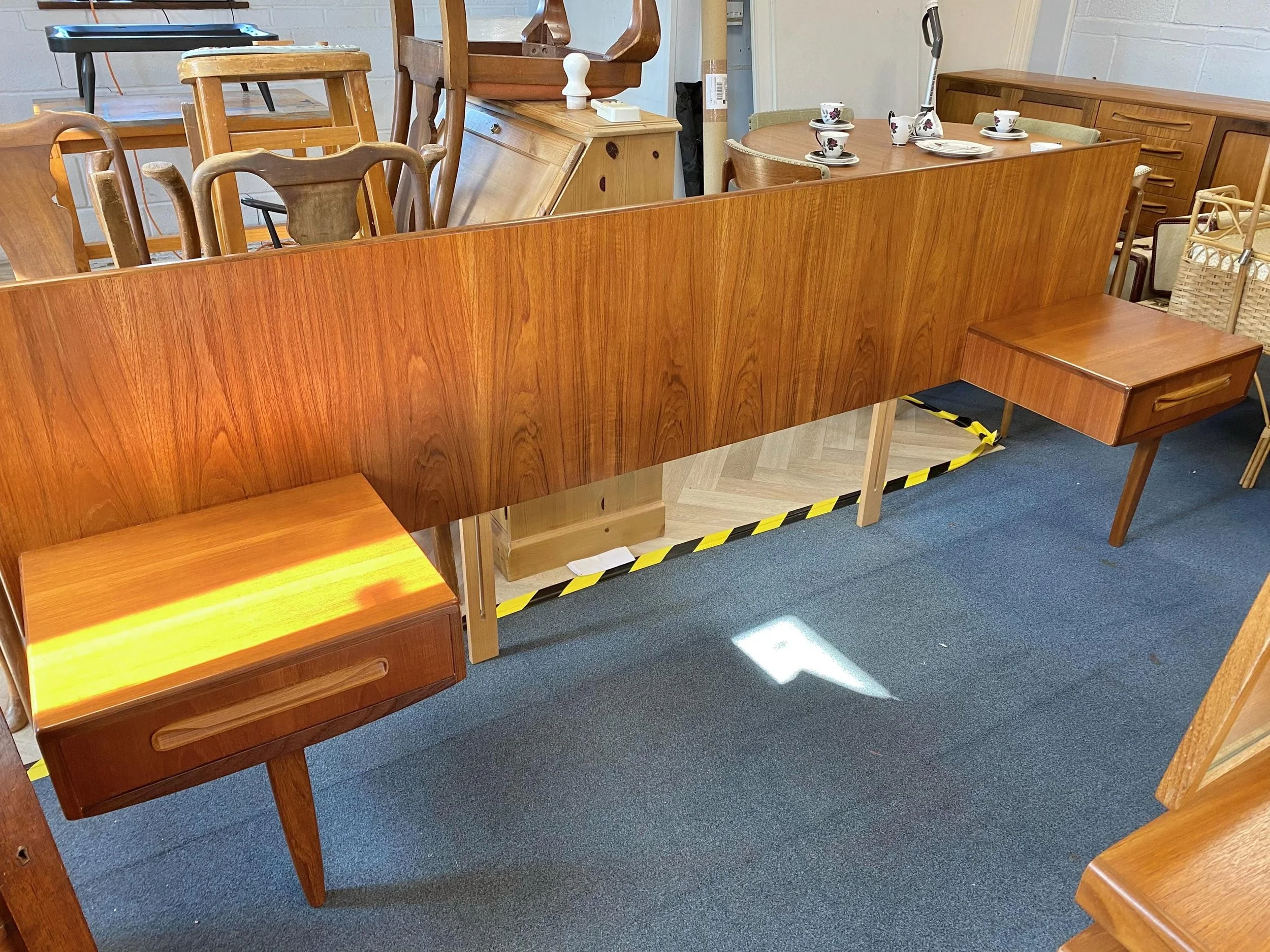 G Plan Fresco mid century headboard unit with integrated bedside tables teak afromosia