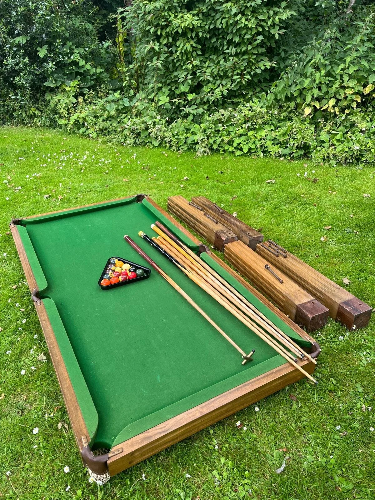 Antique 6ft snooker pool table, solid oak, slate bed