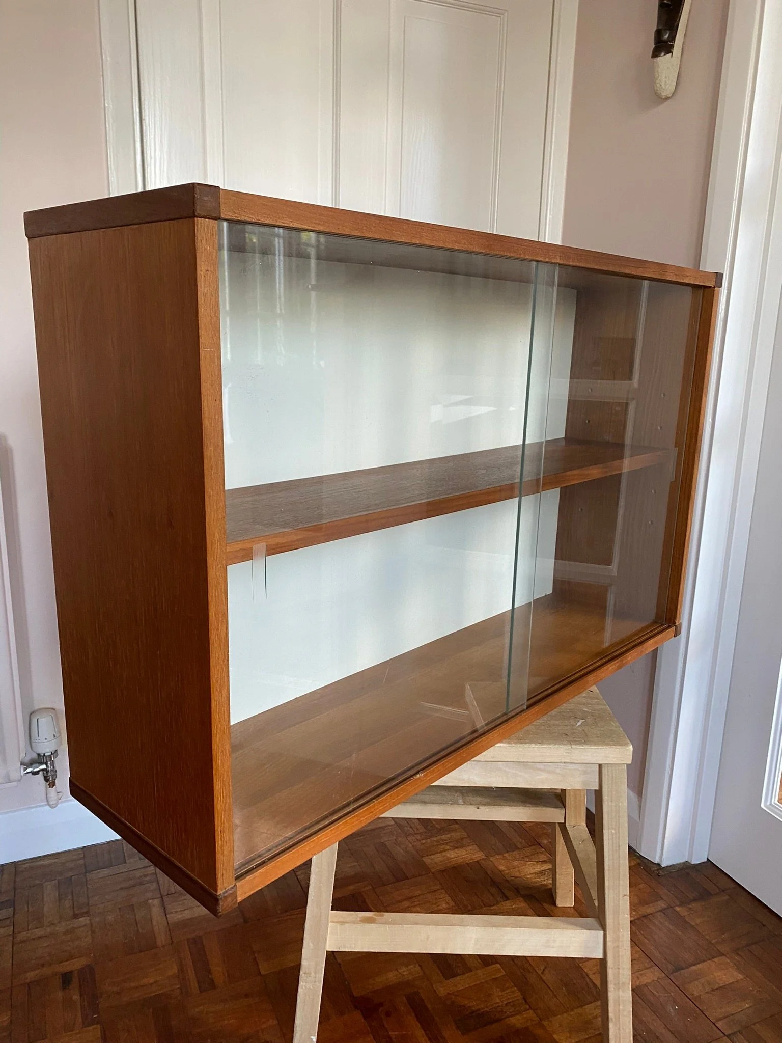 1960s mid century teak Beaver and Tapley SL modular wall furniture glass sliding door floating display cabinet 2 of 2