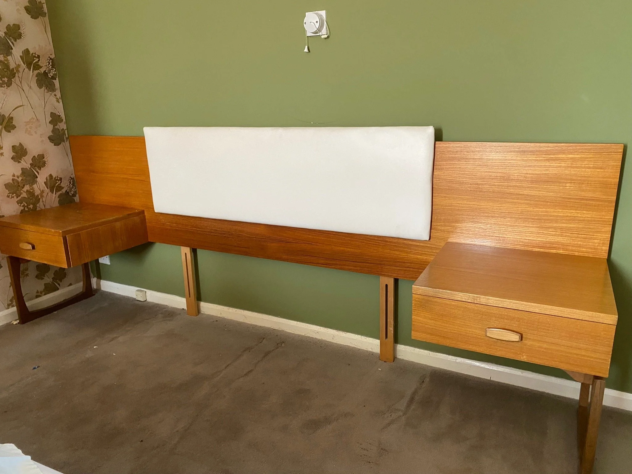 G Plan E Gomme Quadrille mid century teak bedside tables with headboard unit