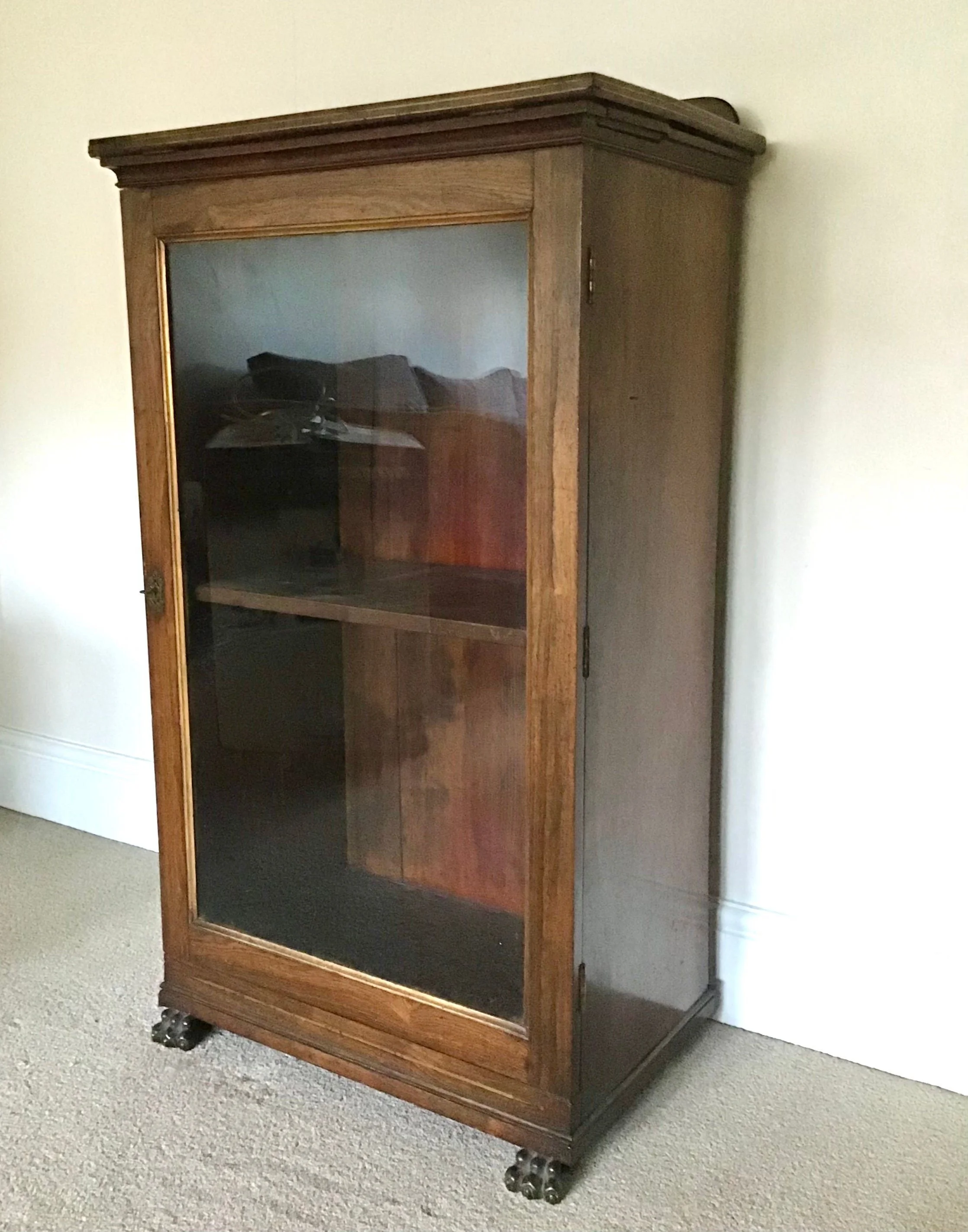 Antique Edwardian Victorian mahogany glazed music cupboard.