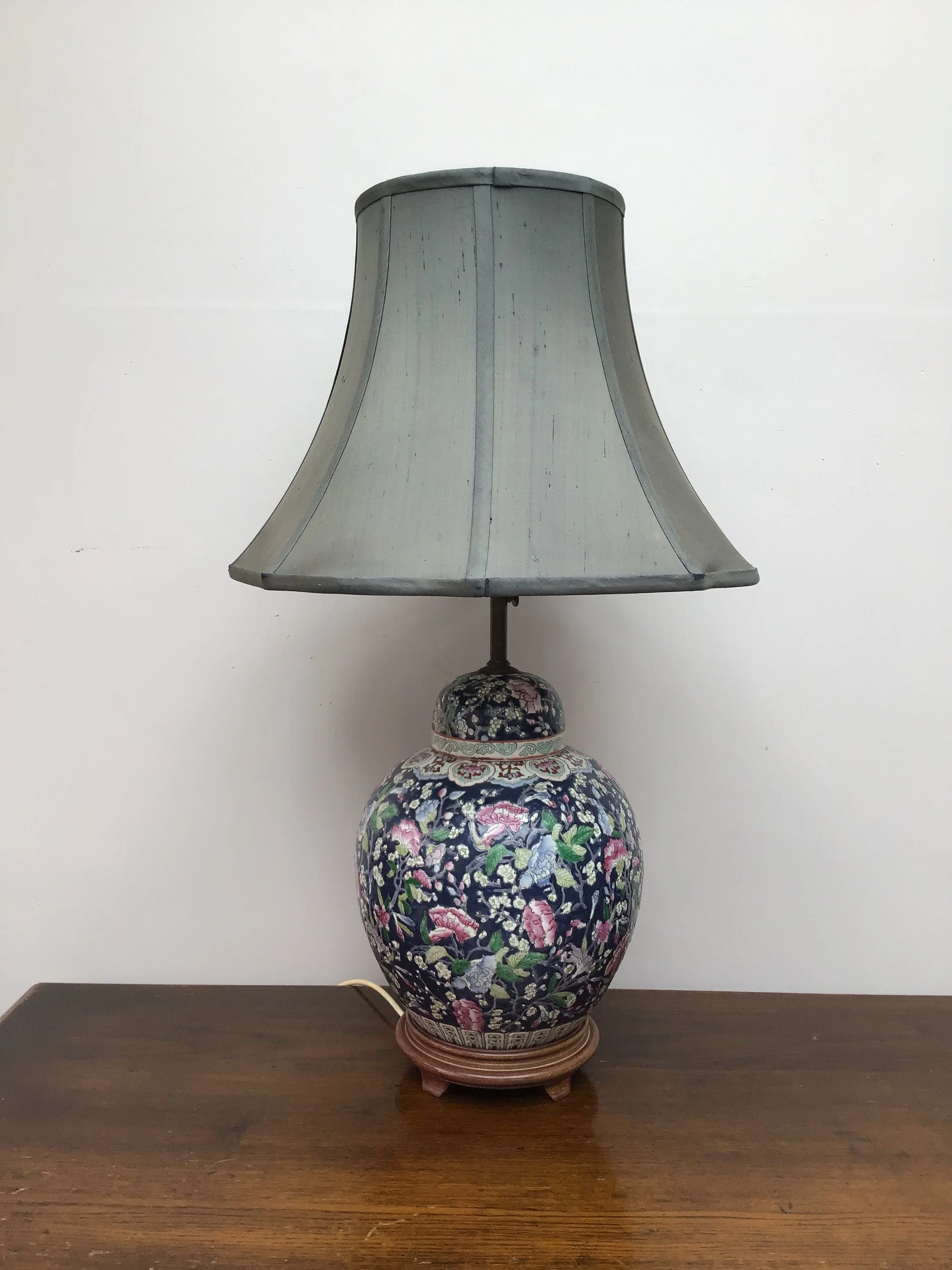 Vintage ceramic Chinese ginger jar table lamp, blue/green