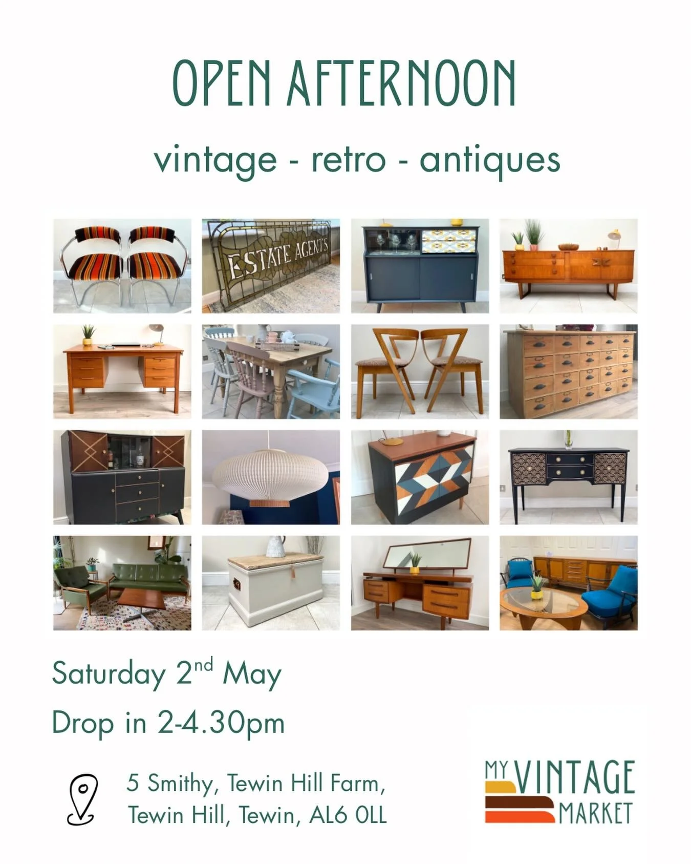 Open Afternoon! On Saturday 2nd of may. Come pop in for a browse and a cup of tea ☕️☀️ #myvintagemarket #antiques #hertforshire