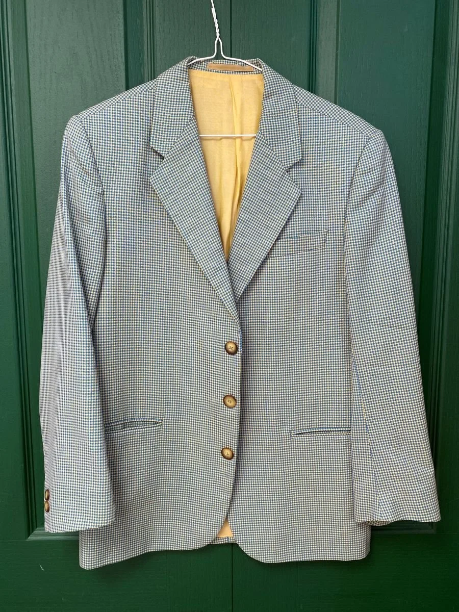 Ladies Vintage 1970s Green Blue Yellow Dog Tooth Check Jacket, Size 12