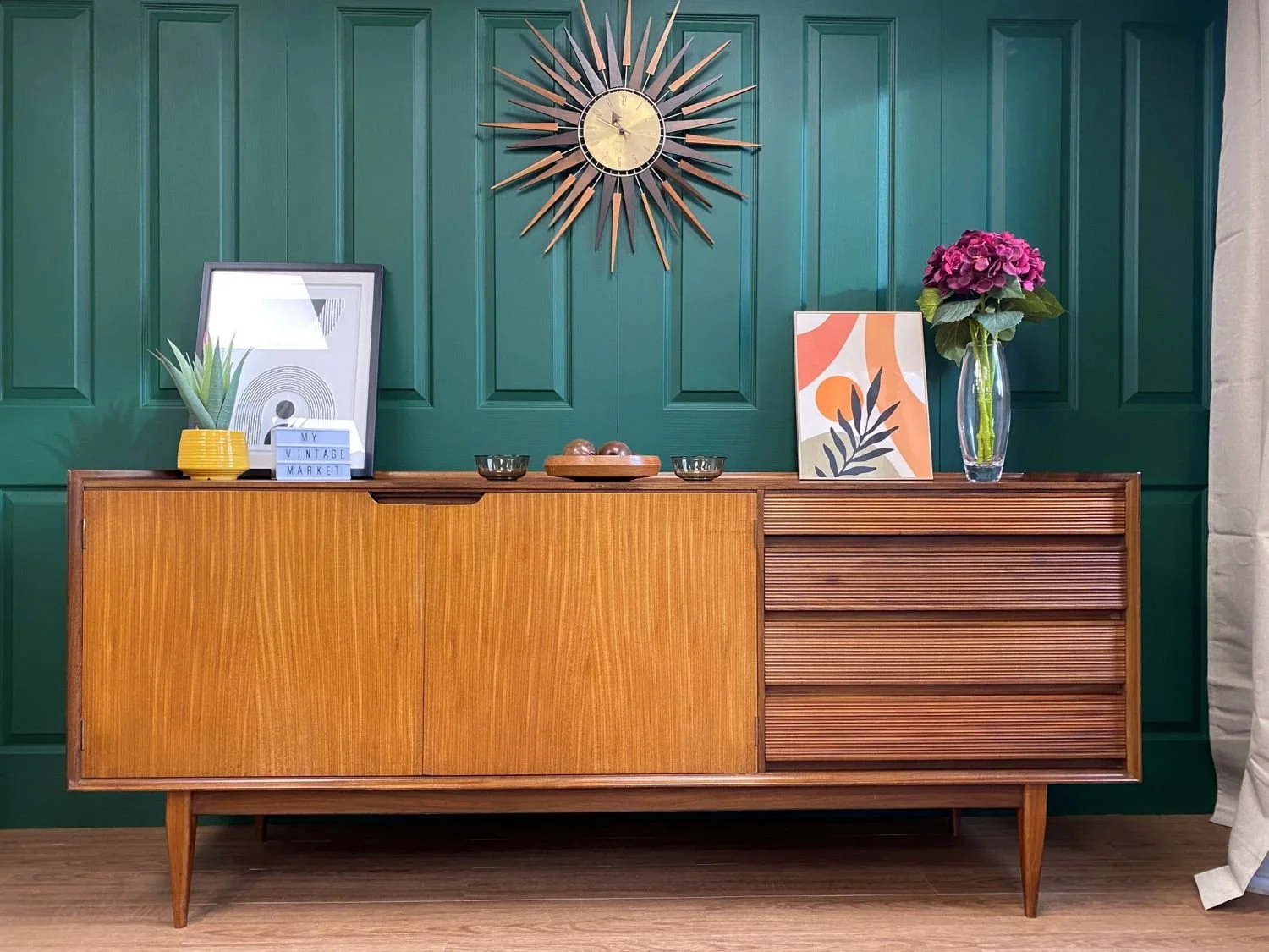 Mid Century 1960s afromosia sideboard designed by Richard Hornby, manufactured by Fyne Ladye Furniture For Heals
