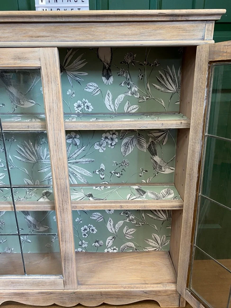 Refurbished antique Edwardian oak glazed display cabinet bookcase