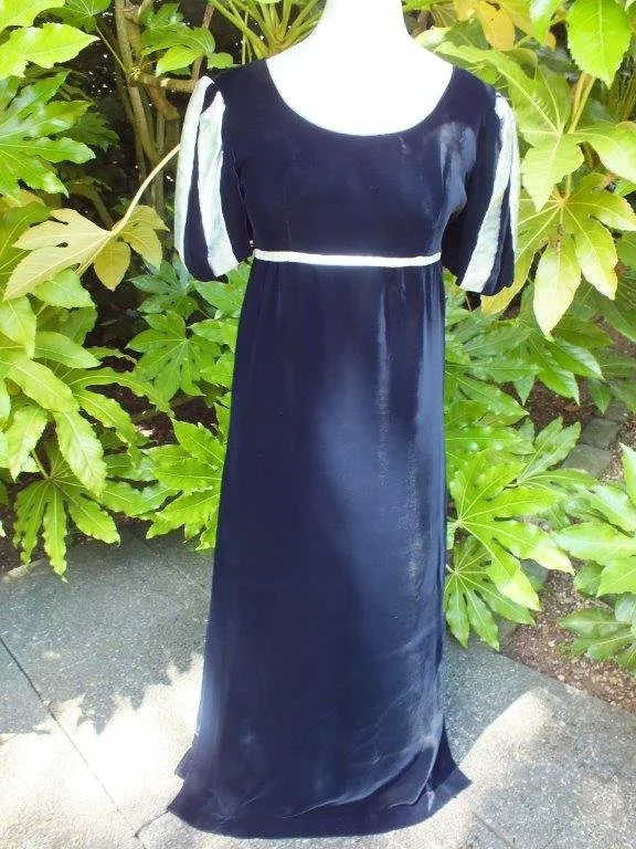 Vintage 1960s ladies black velvet and silver full length evening dress, size 12